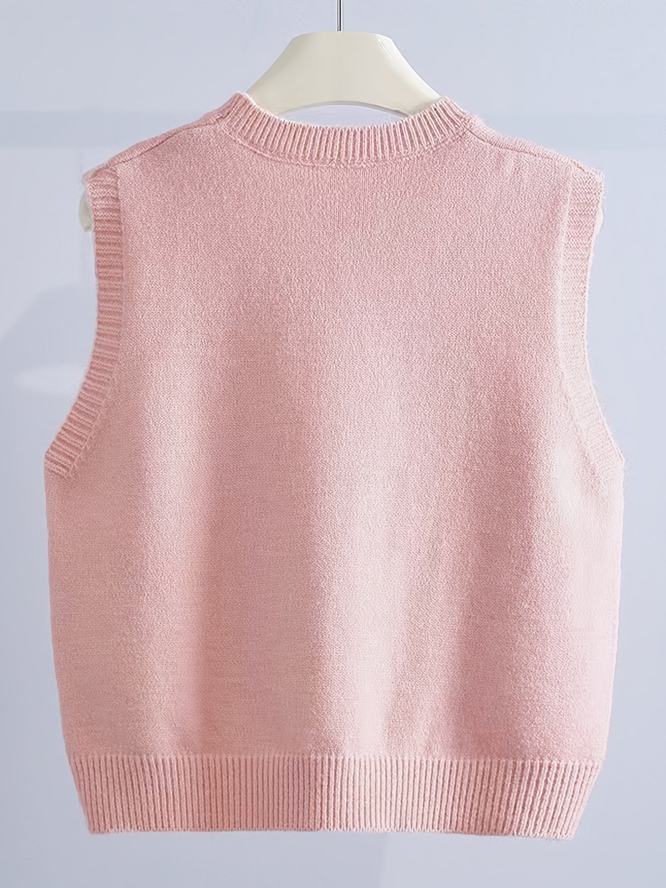 Sixsr Cake Pattern Crew Neck Knitted Vest, Casual Sleeveless Sweet Sweater, Women's Clothing