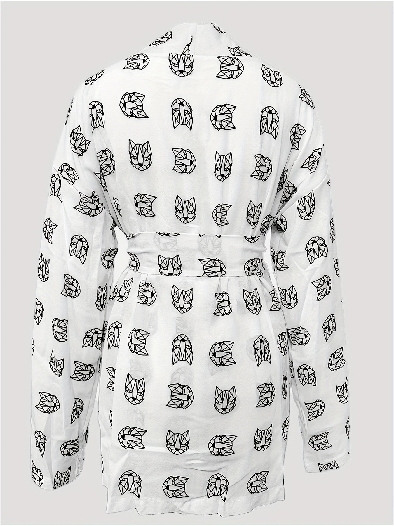 Sixsr Graphic Print Casual Two-piece Set, Open Front Long Sleeve Tops & Elastic Waist Shorts Outfits, Women's Clothing