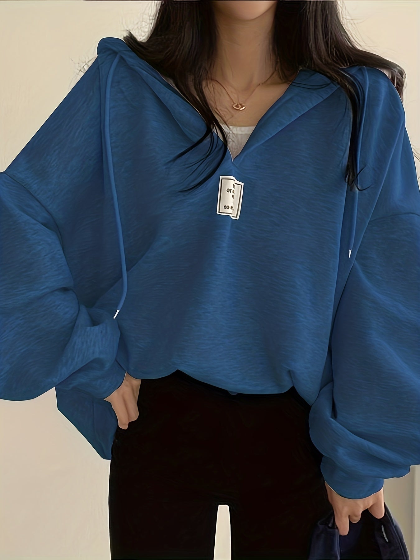 Solid Active Hooded Sweatshirts, Drawstring Fleece Lined Loose Hoodie, Women's Clothing