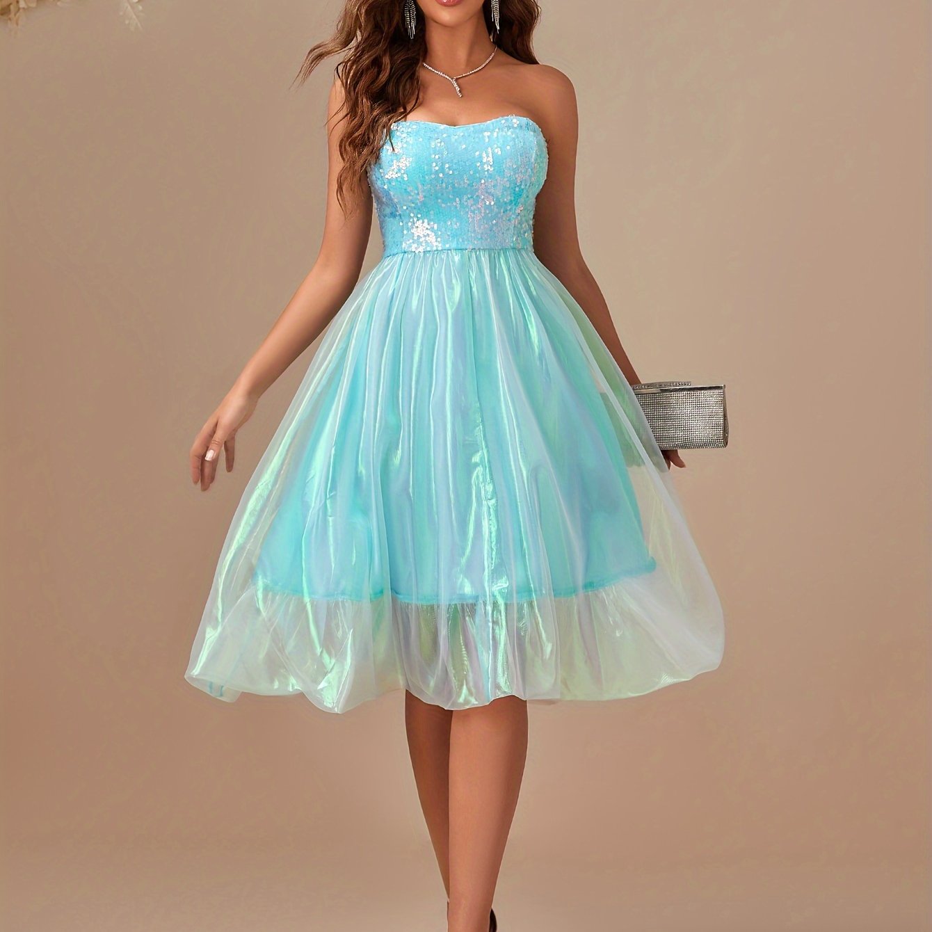 Sixsr Sequin Off Shoulder Tube Dress, Elegant Sleeveless Dress For Party & Banquet, Women's Clothing