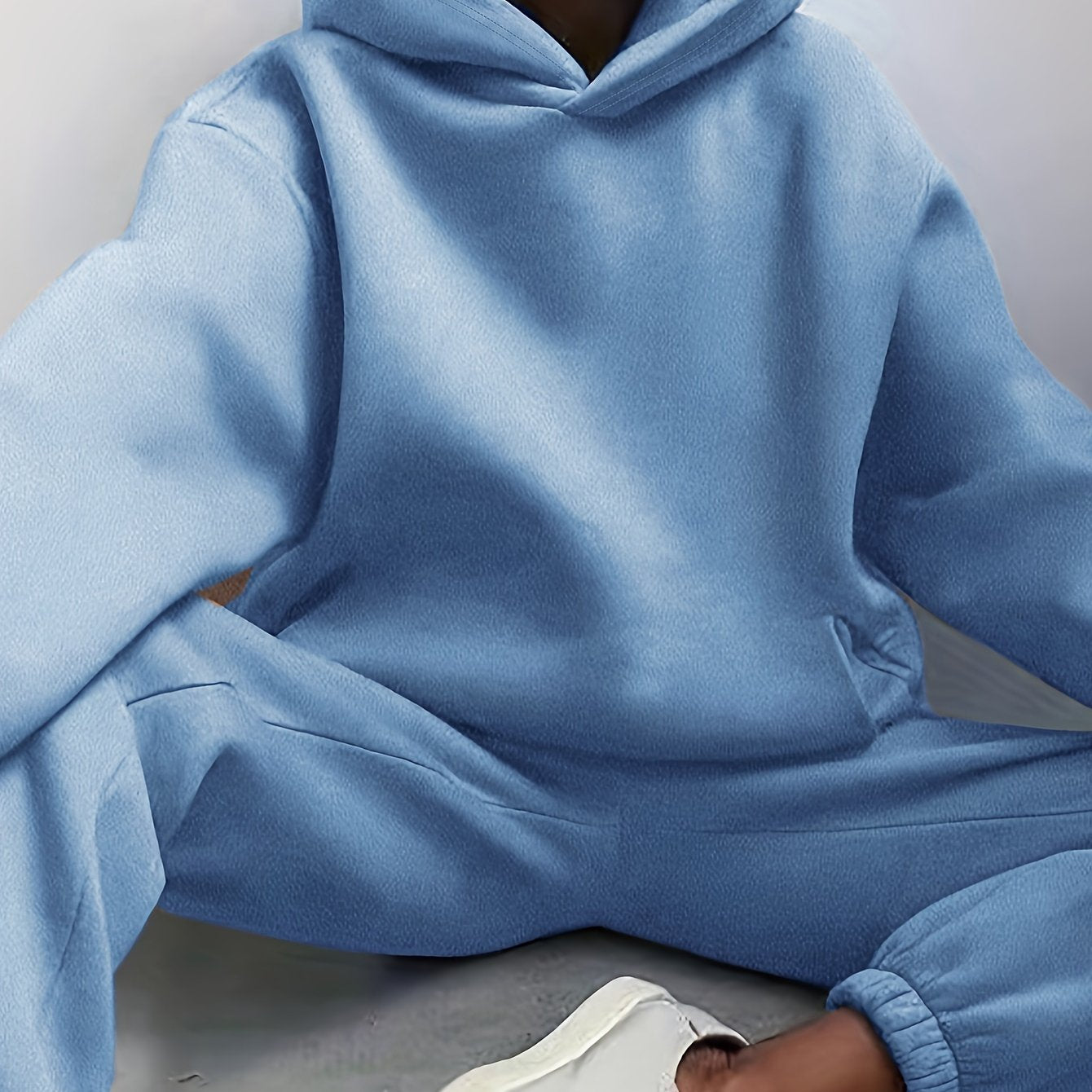 Sixsr Casual Solid Two-piece Set, Drop Shoulder Long Sleeve Hoodies & Elastic Waist Jogger Pants Outfits, Women's Clothing