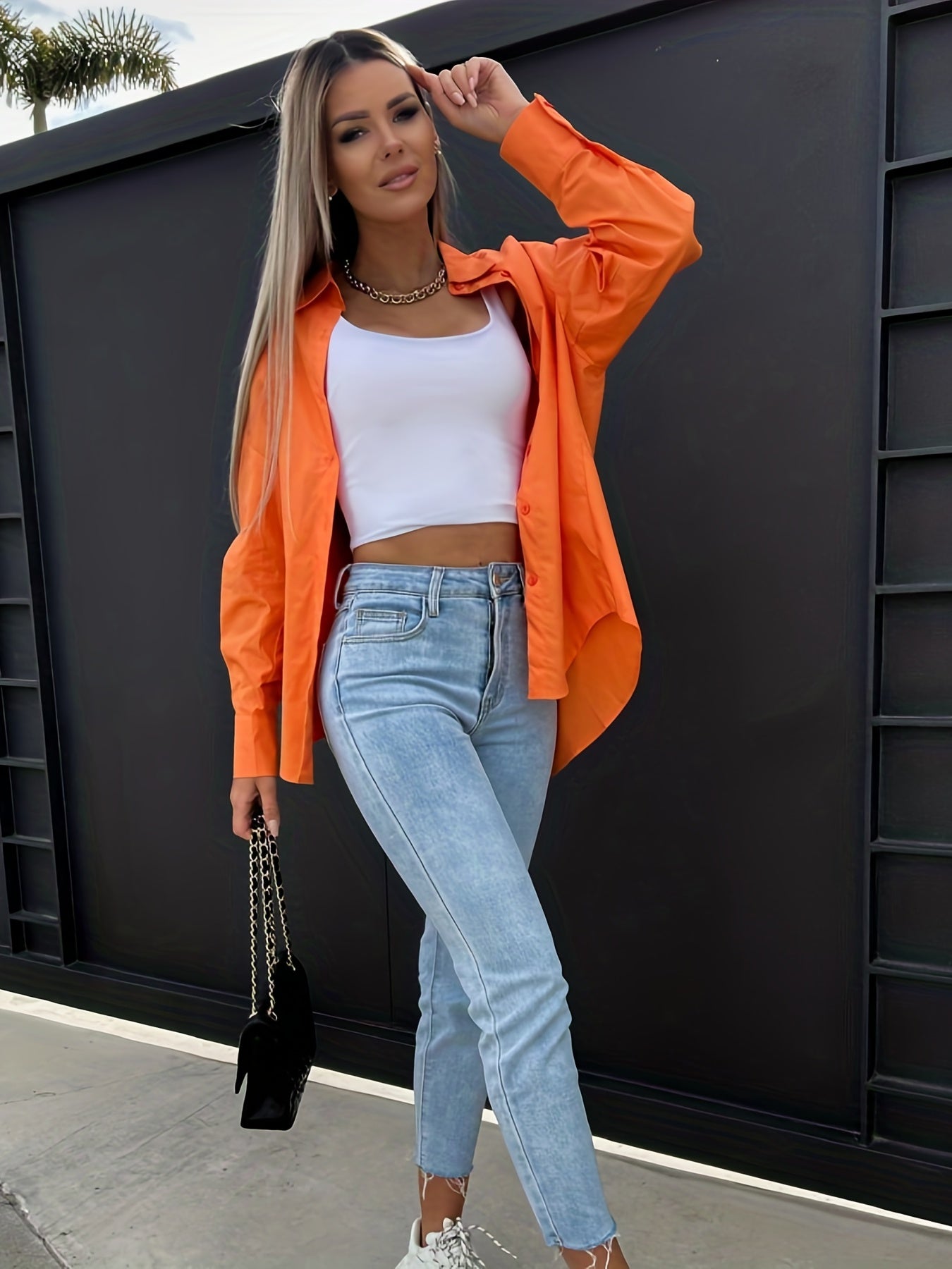 Sixsr V-neck Loose Lapel Blouses, Casual Button Down Long Sleeve Fashion Spring Summer Shirts Tops, Women's Clothing