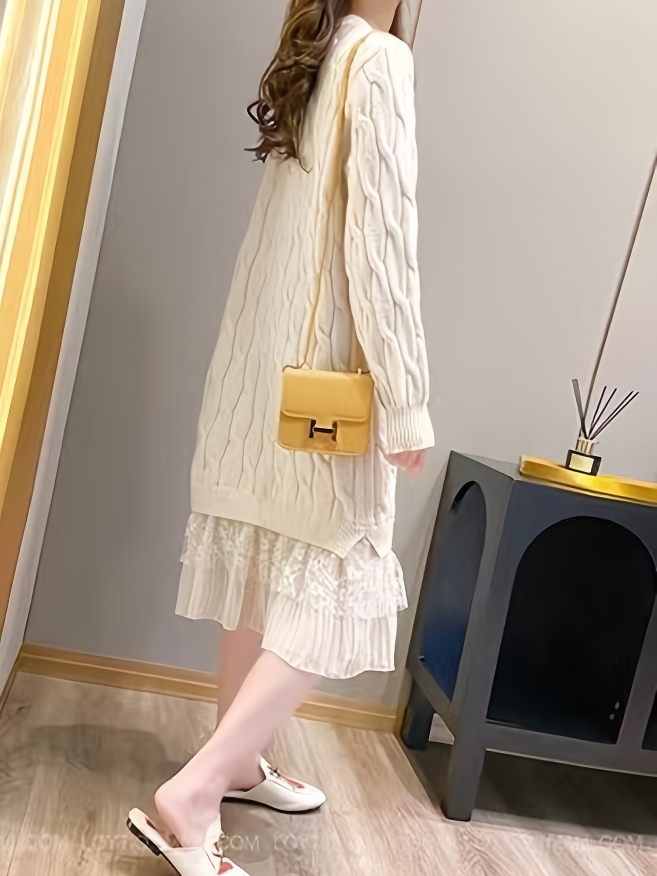 Sixsr Ladies Crew Neck Loose Sweater Dress, Solid Long Sleeve Sweater Dress, Casual Sweater Dress For Fall & Winter, Women's Clothing