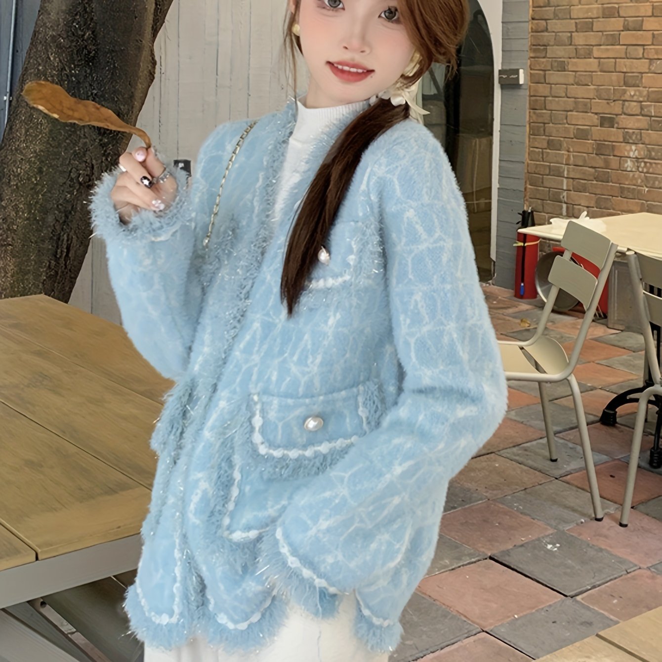 Sixsr Elegant Button Front Cardigan, Long Sleeve Contrast Trim Jacket For Fall & Winter, Women's Clothing