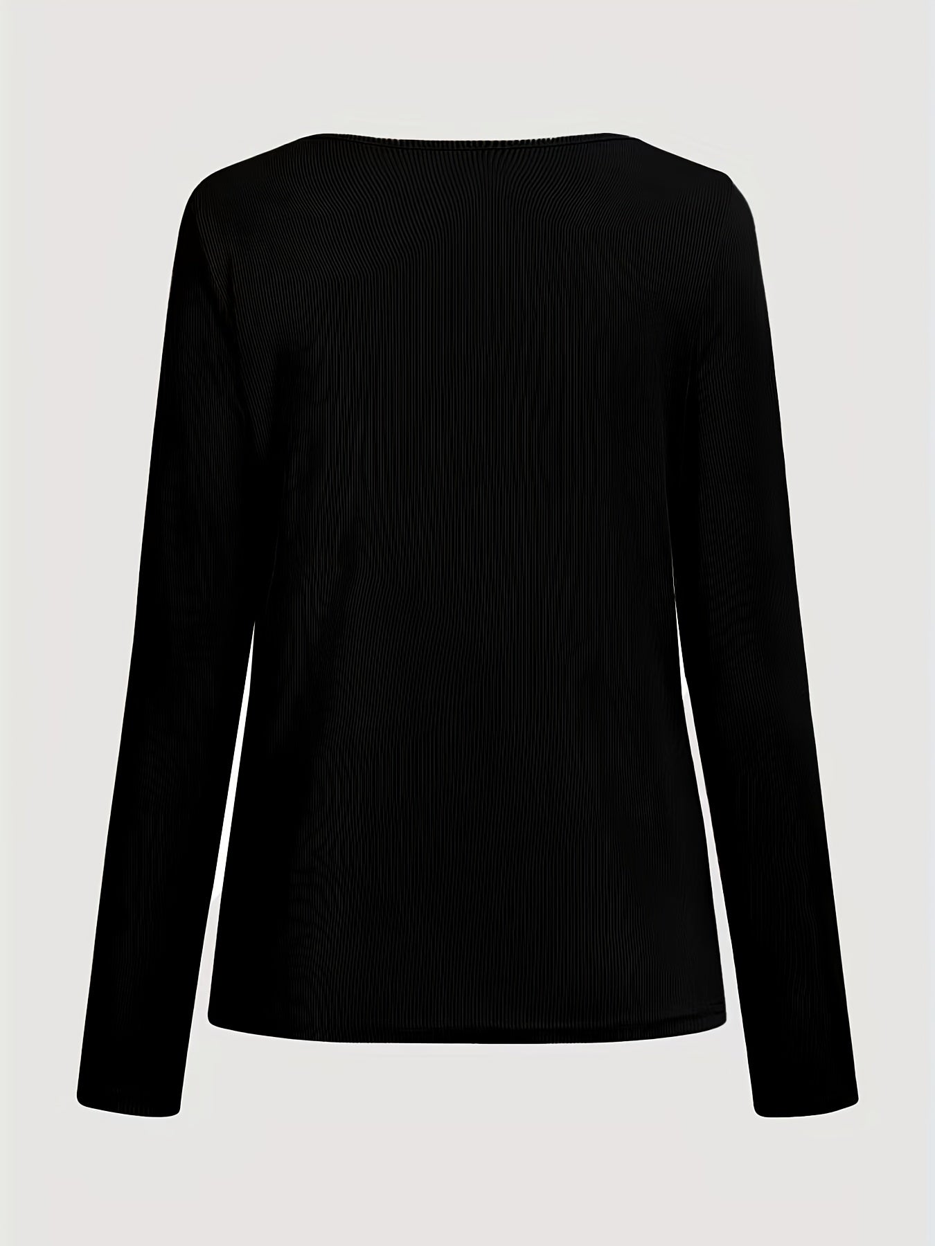 Sixsr Solid Ribbed Zipper Front T-Shirt, Casual Long Sleeve T-Shirt For Spring & Fall, Women's Clothing