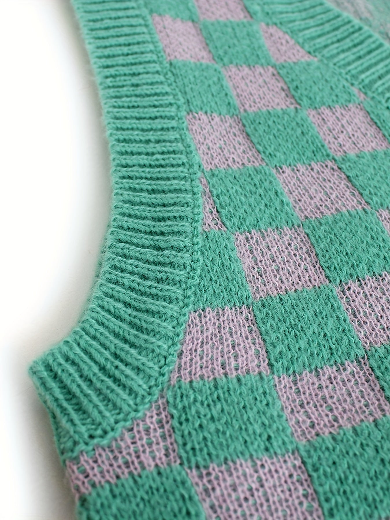 Sixsr Checker Pattern Sweater Vest, Sleeveless Casual Sweater For Fall & Spring, Women's Clothing