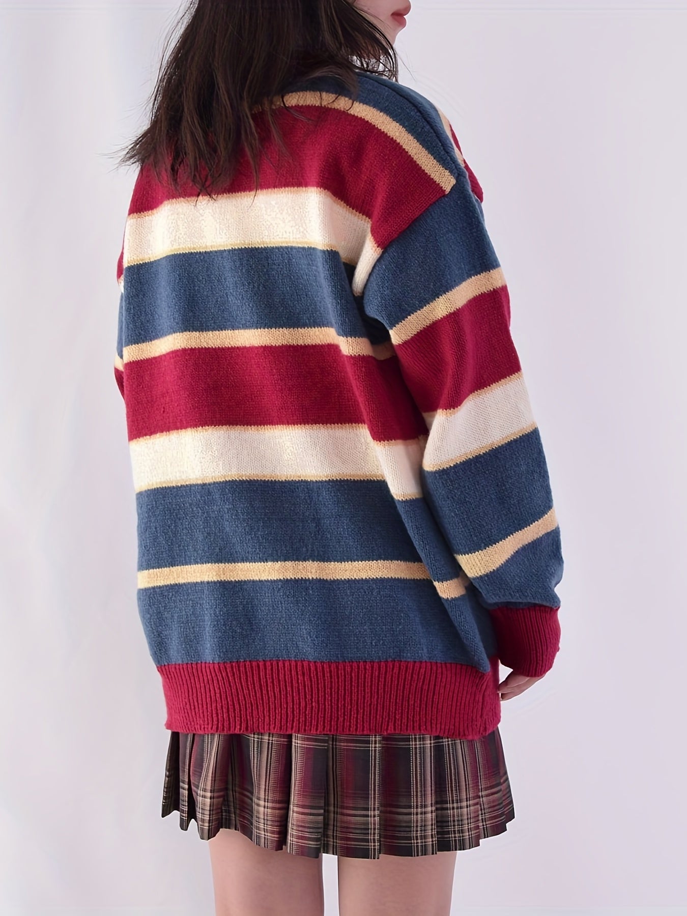 Sixsr Letter Embroidery Color Block Sweater, Casual Long Sleeve Sweater For Fall & Winter, Women's Clothing