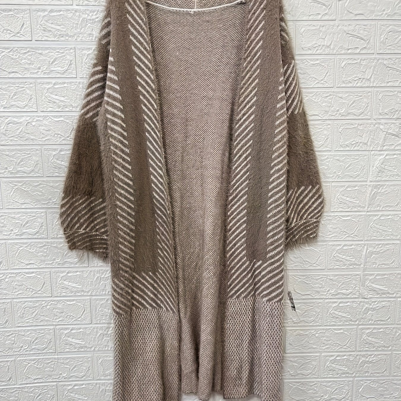Sixsr Striped Knitted Open Front Cardigan, Vintage Long Sleeve Cardigan For Spring & Fall, Women's Clothing