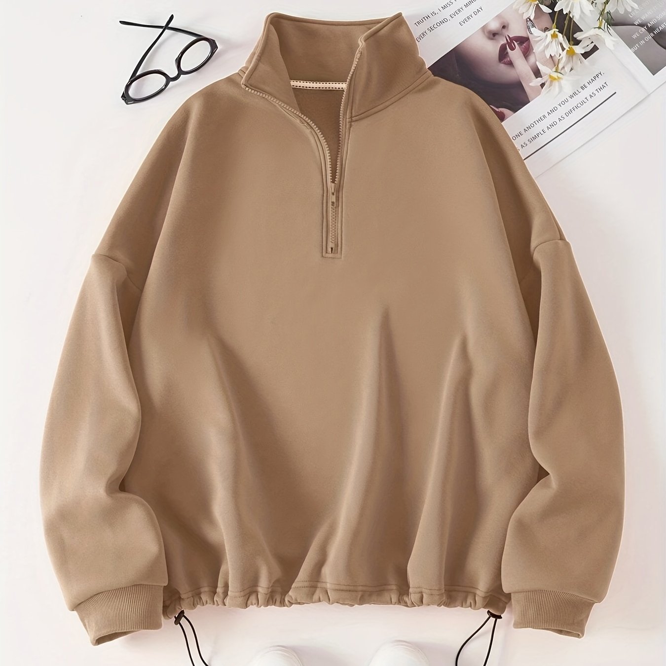 Sixsr Solid Quarter Zip Pullover Sweatshirt, Casual Long Sleeve Mock Neck Sweatshirt For Fall & Winter, Women's Clothing