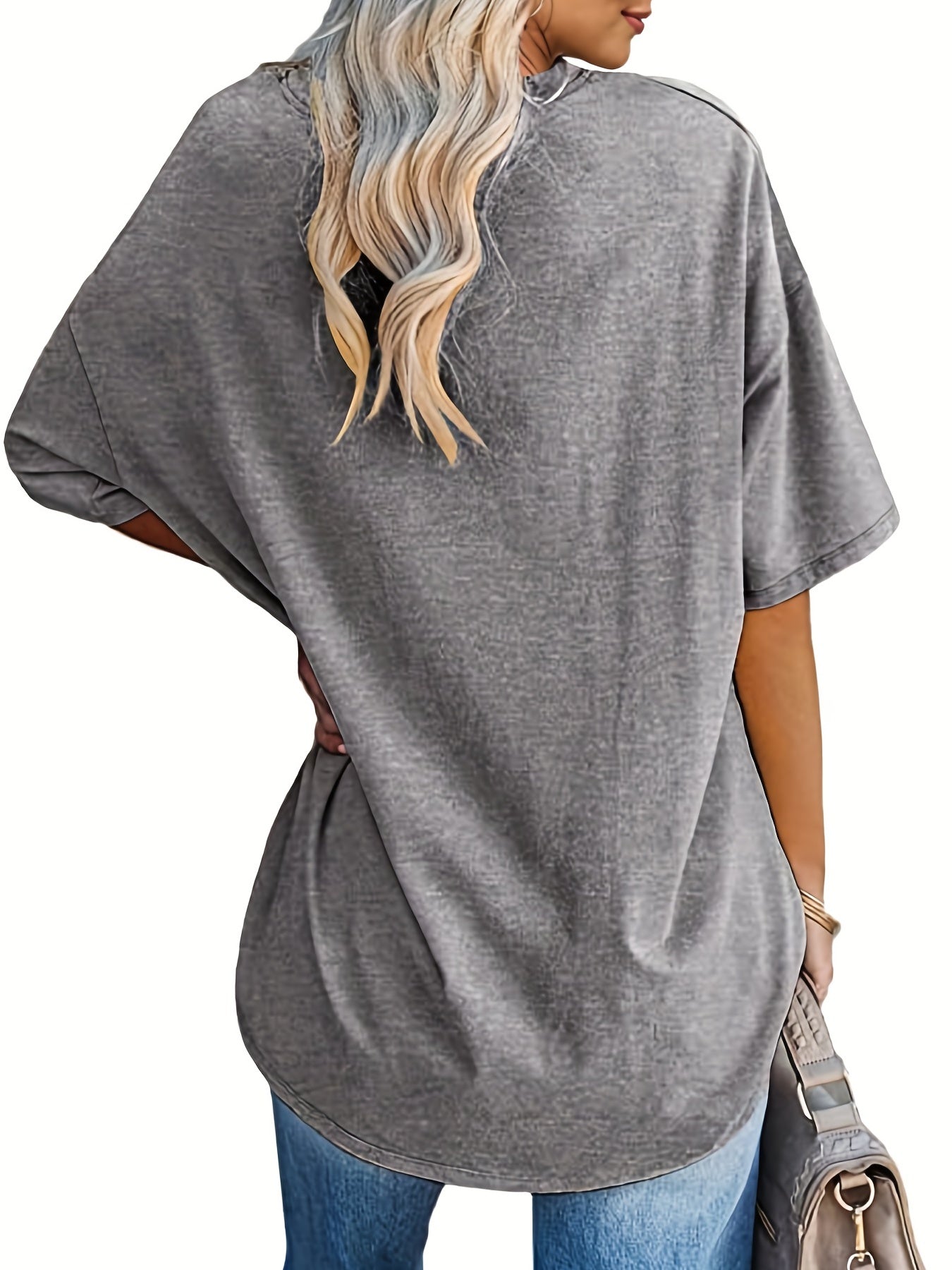 Sixsr Oversized Letter Print T-Shirt, Crew Neck Short Sleeve T-Shirt, Casual Every Day Tops, Women's Clothing