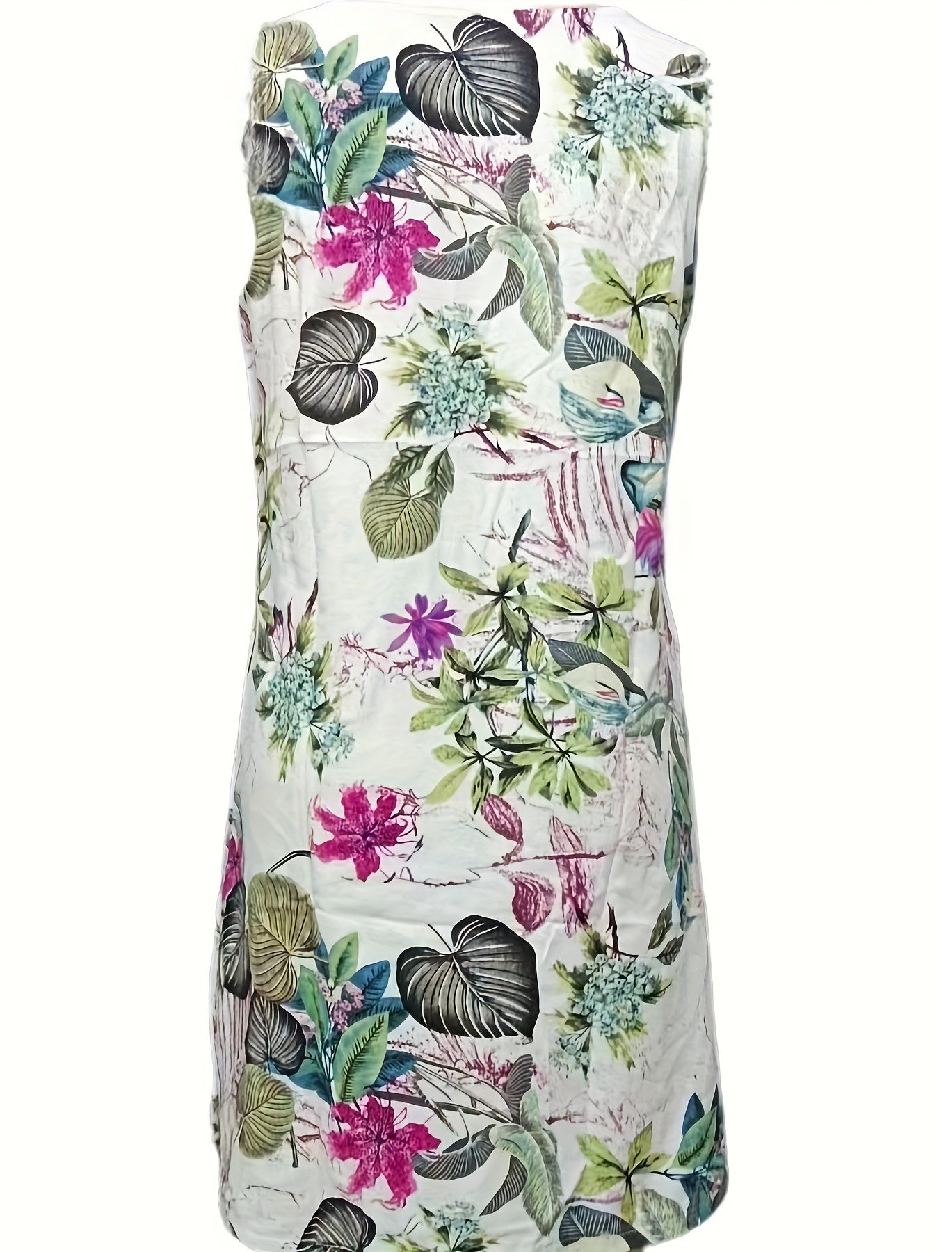 Leaves Print Crew Neck Tank Dress, Vintage Sleeveless Dress For Spring & Summer, Women's Clothing