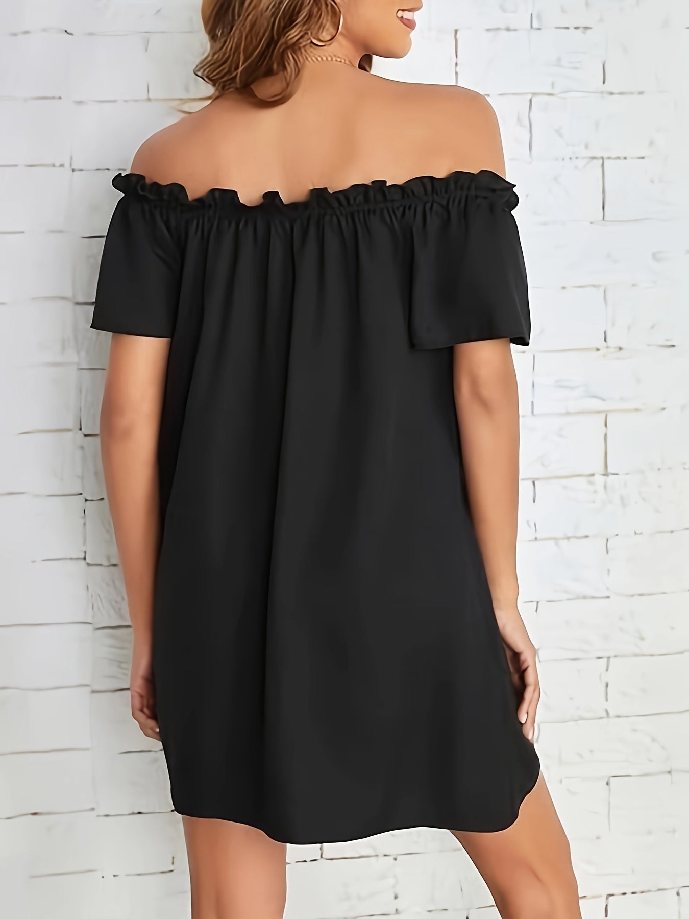 Off Shoulder Loose Dress, Casual Short Sleeve Dress For Spring & Summer, Women's Clothing