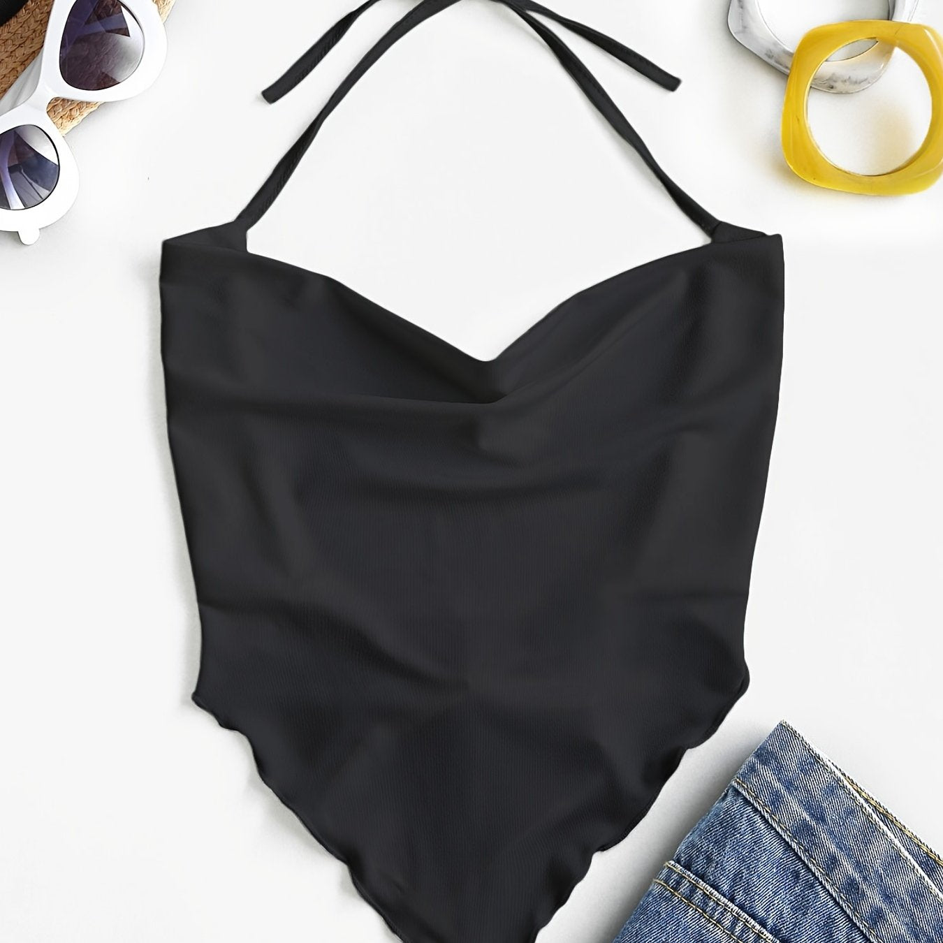 Solid Crop Halter Top, Casual Every Day Top For Summer & Spring, Women's Clothing