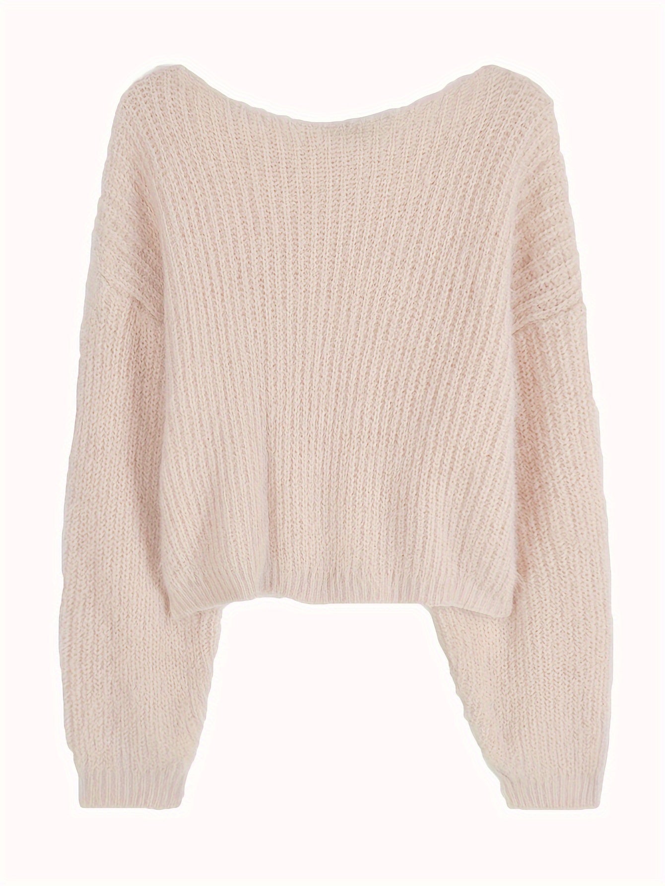 Sixsr Solid Color Crew Neck Pullover Sweater, Casual Loose Long Sleeve Knitted Crop Sweater For Fall & Winter, Women's Clothing