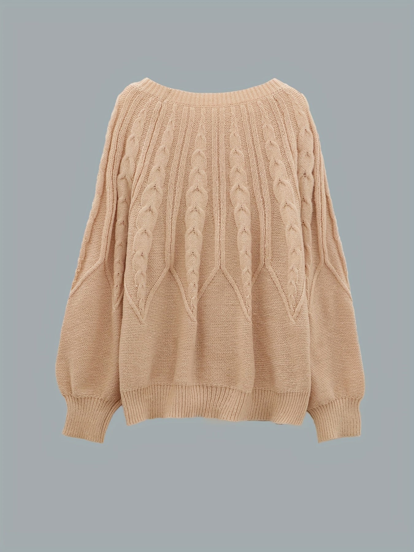 Sixsr Plus Size Casual Sweater, Women's Plus Plain Jacquard Long Sleeve Round Neck Pullover Jumper