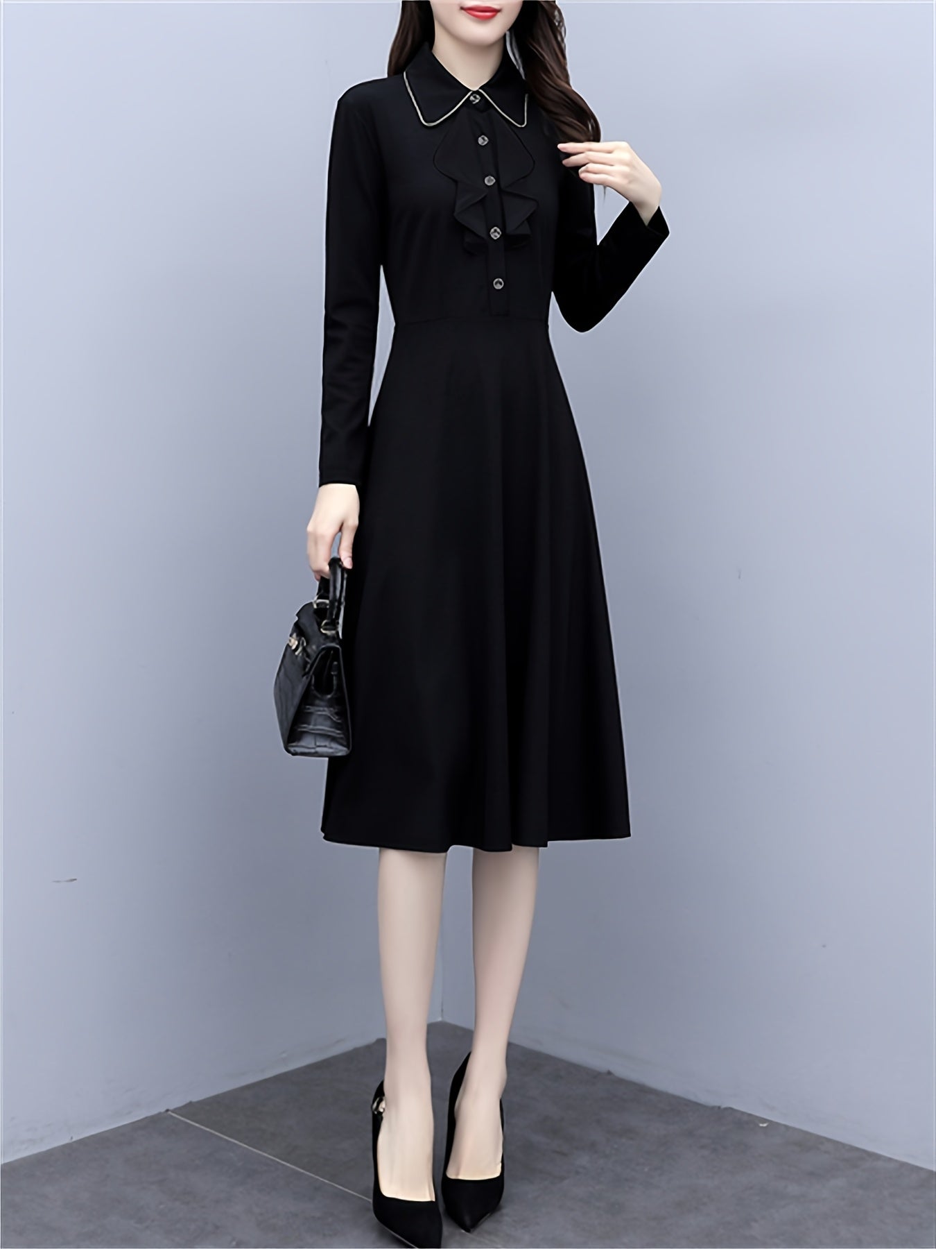 Sixsr Long Sleeve Elegant Solid Slim Dress, Casual Every Day Dress For Spring & Fall, Women's Clothing