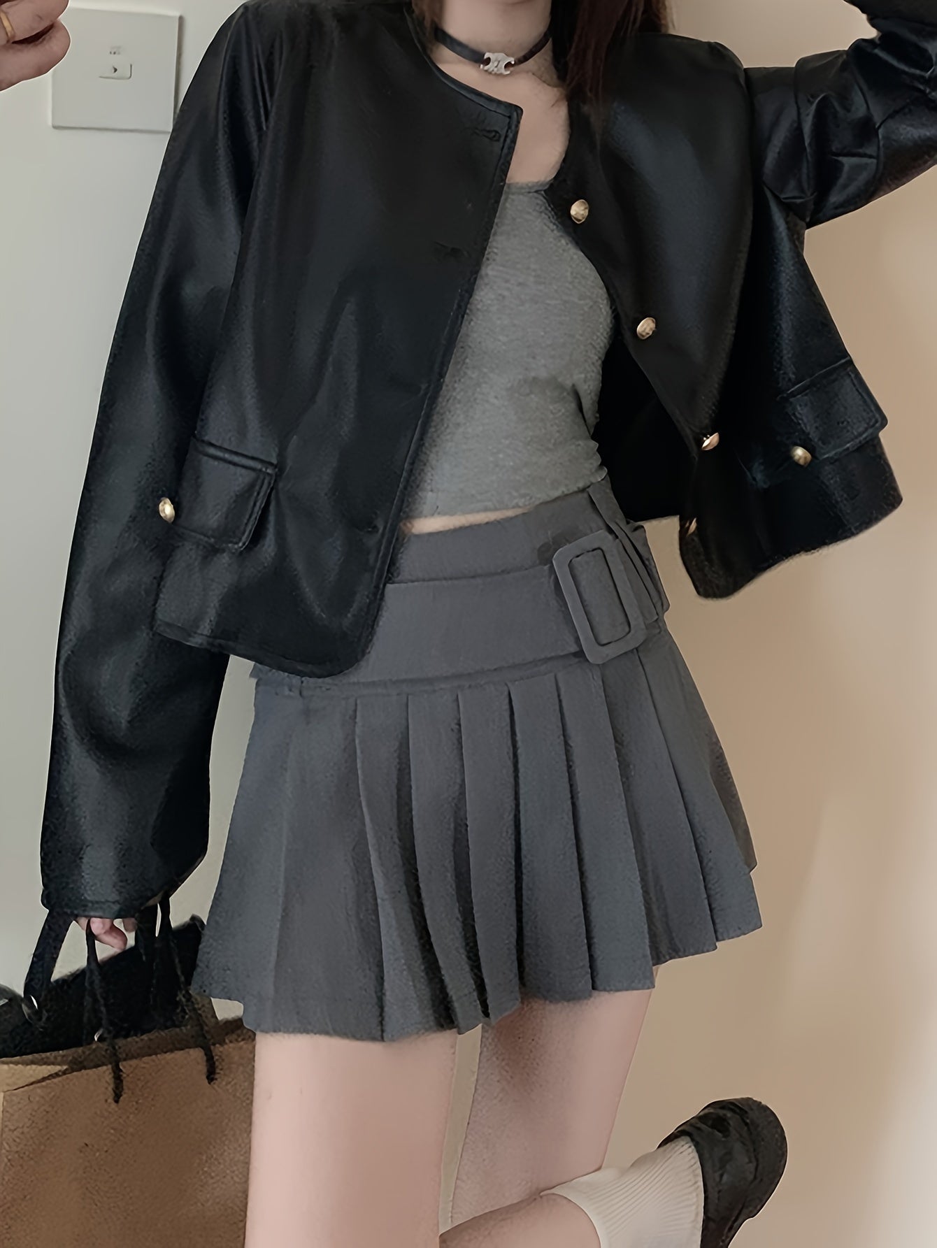 Sixsr Solid Button Front Crew Neck Coat, Elegant Long Sleeve Jacket For Every Day, Women's Clothing