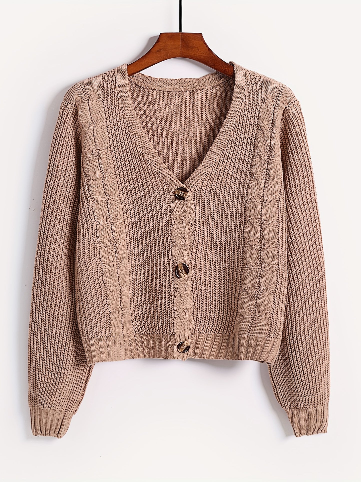 Sixsr Solid Button Front Knit Cardigan, Casual V Neck Long Sleeve Sweater, Women's Clothing