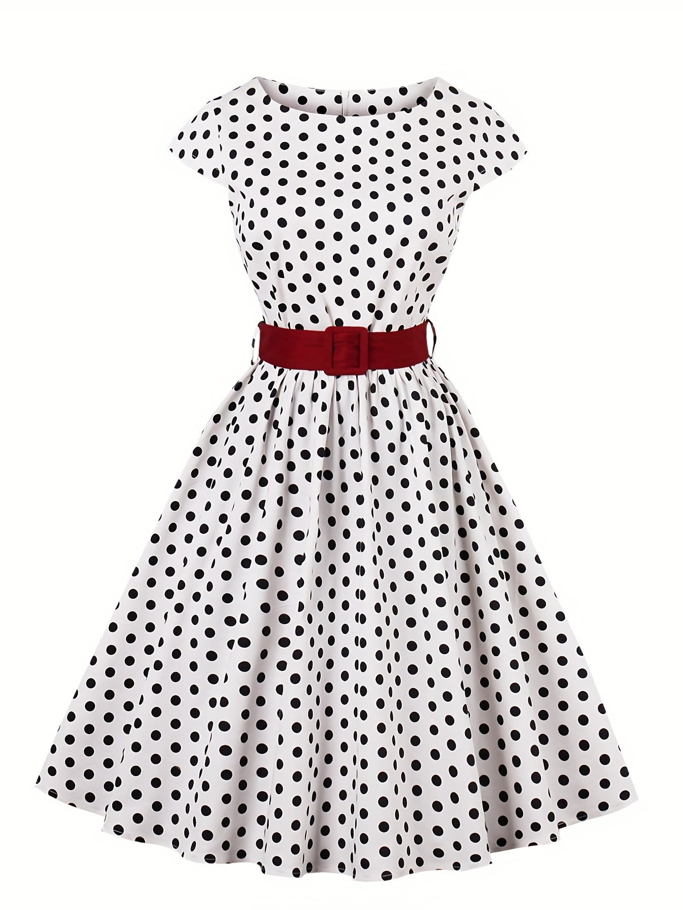 Plus Size Elegant Dress, Women's Plus Plaid Print Cap Sleeve Round Neck Slight Stretch Swing Dress With Belt