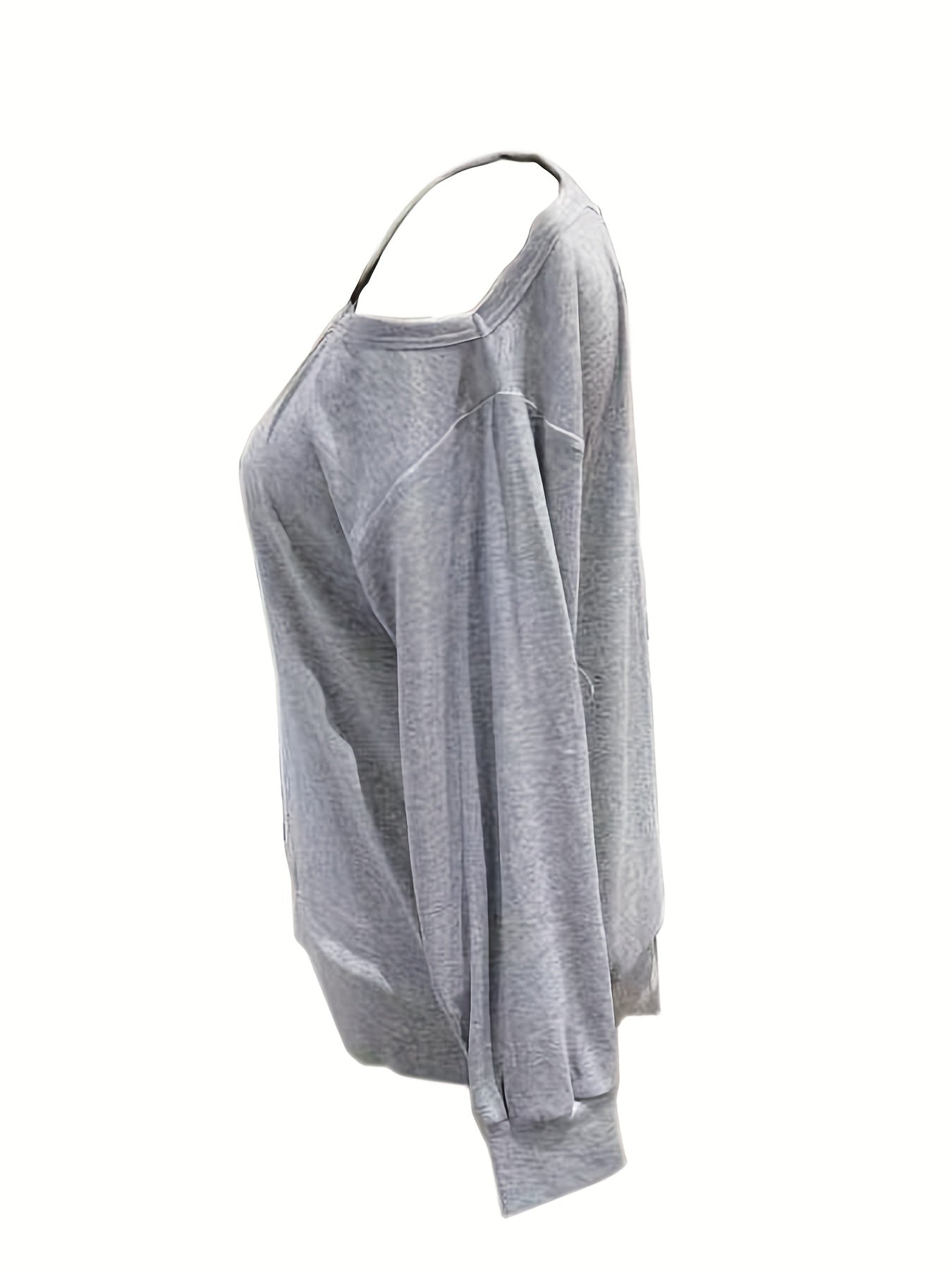 Sixsr Plus Size Casual Sweatshirt, Women's Plus Solid One Shoulder Long Sleeve Irregular Neck Slight Stretch Pullover Sweatshirt, Casual Tops For Fall & Winter, Plus Size Women's Clothing