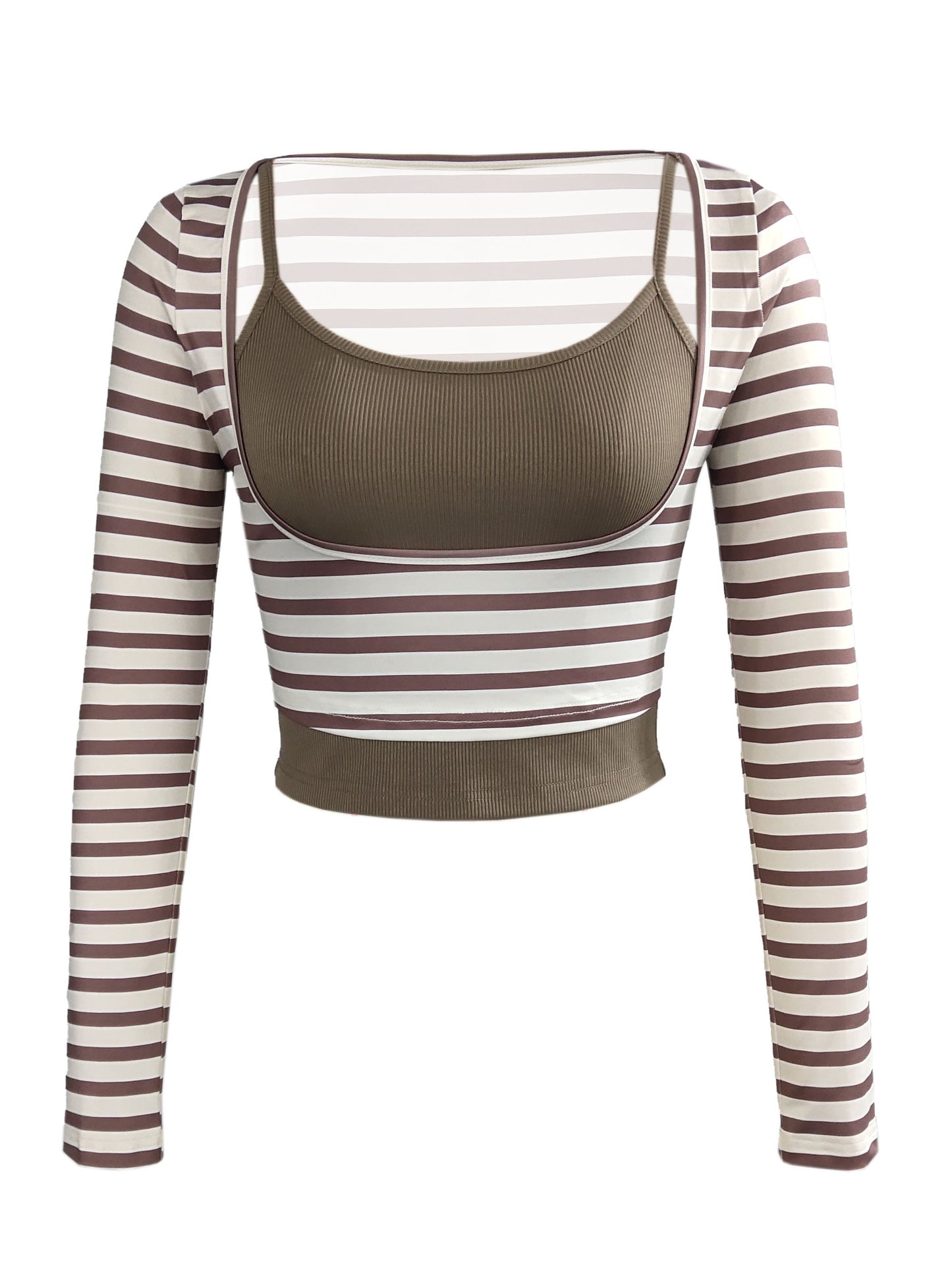 Sixsr Baddie Lightweight Two-piece Set,Striped Print Scoop Neck Tops & Solid Sleeveless Cami Top Outfits, Women's Clothing