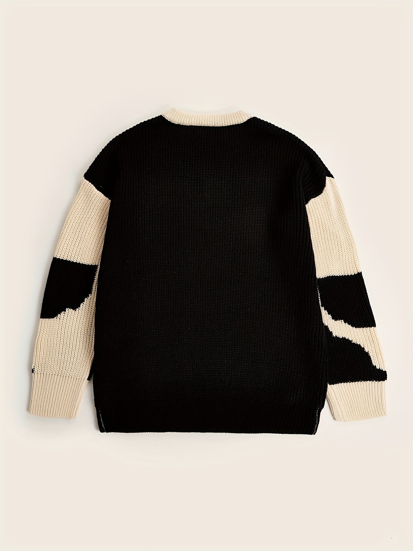 Sixsr All Match Knitted Color Block Wave Pattern Cable Sweater, Men's Casual Warm Slightly Stretch Crew Neck Pullover Sweater For Men Fall Winter