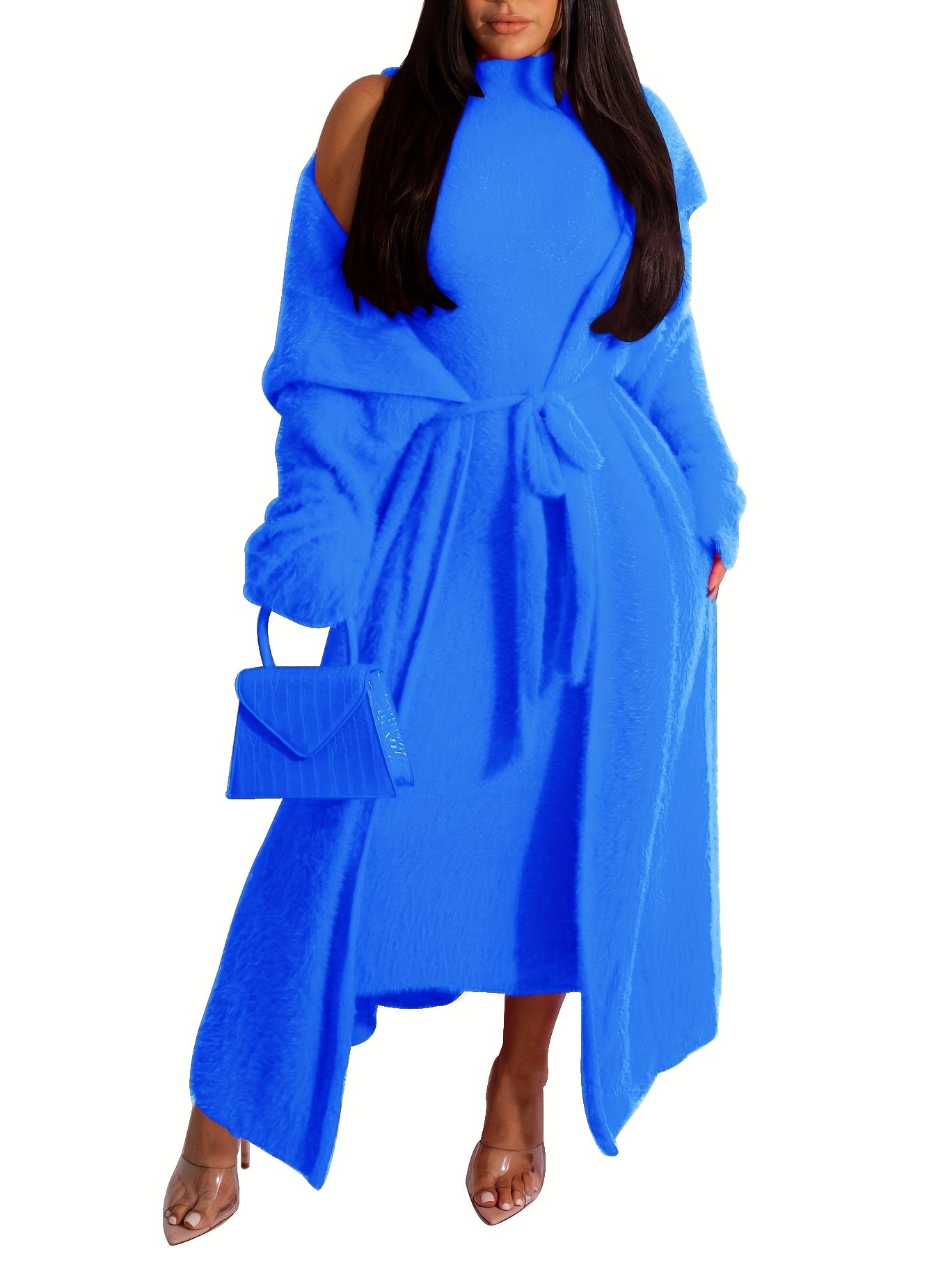 Elegant Two-piece Set - Open Front Cardigan & Bodycon Dress for Women - Stylish and Comfortable Outfit
