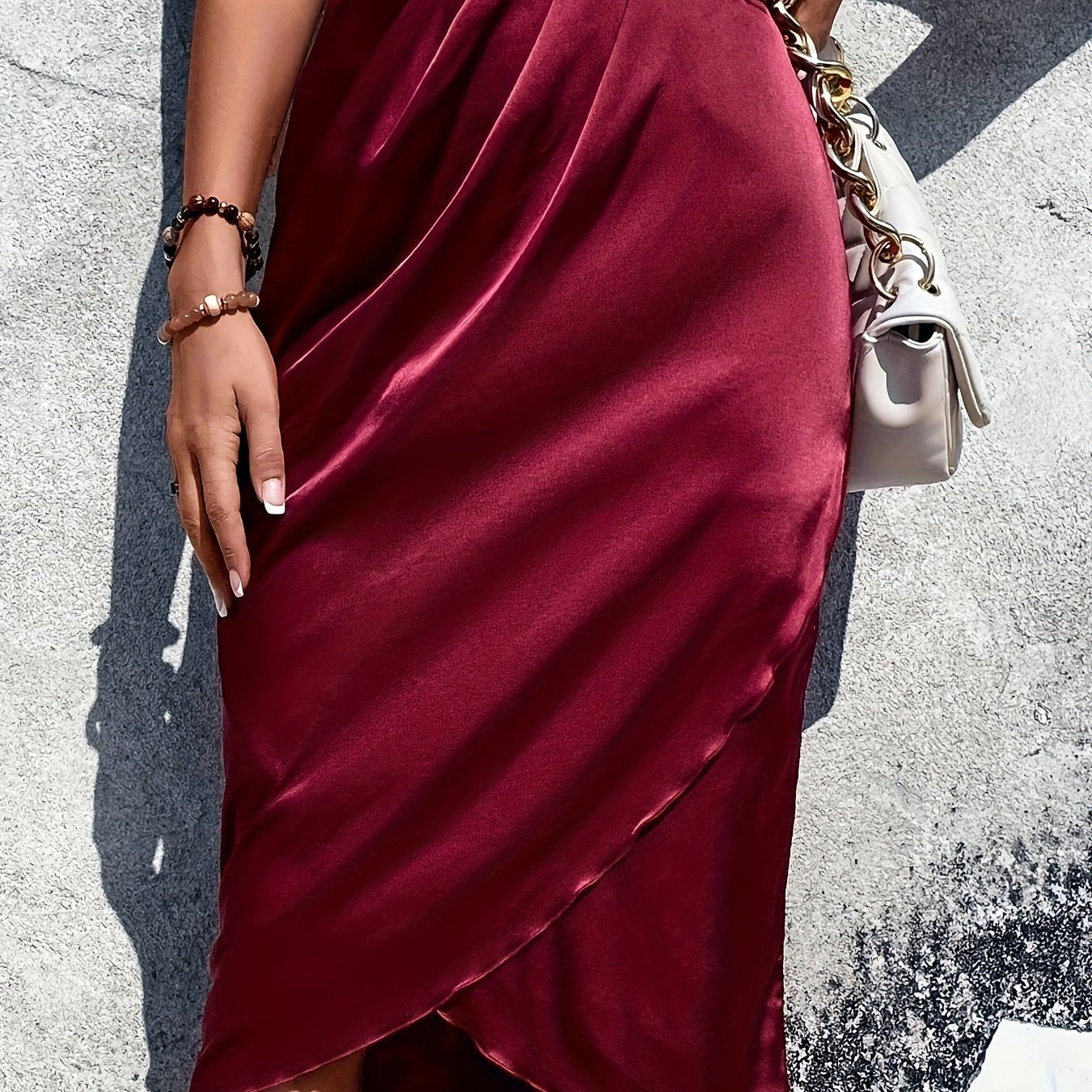 Sixsr Solid High Waist Skirt, Elegant Draped Ruched Skirt, Women's Clothing