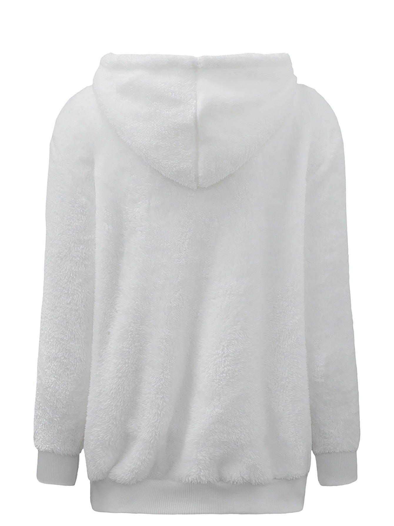 Sixsr Casual Drop Shoulder Drawstring Teddy Hoodie, Women's Solid Long Sleeve Half Zipper Sweatshirt Top