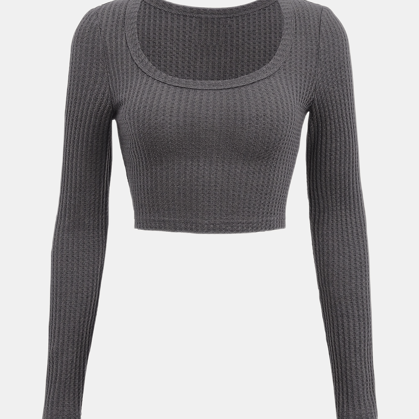 Sixsr Y2K Rib-knit Scoop Neck Crop Tee, Elegant Solid Sports Yoga Fashion Top For Spring & Summer, Women's Clothing