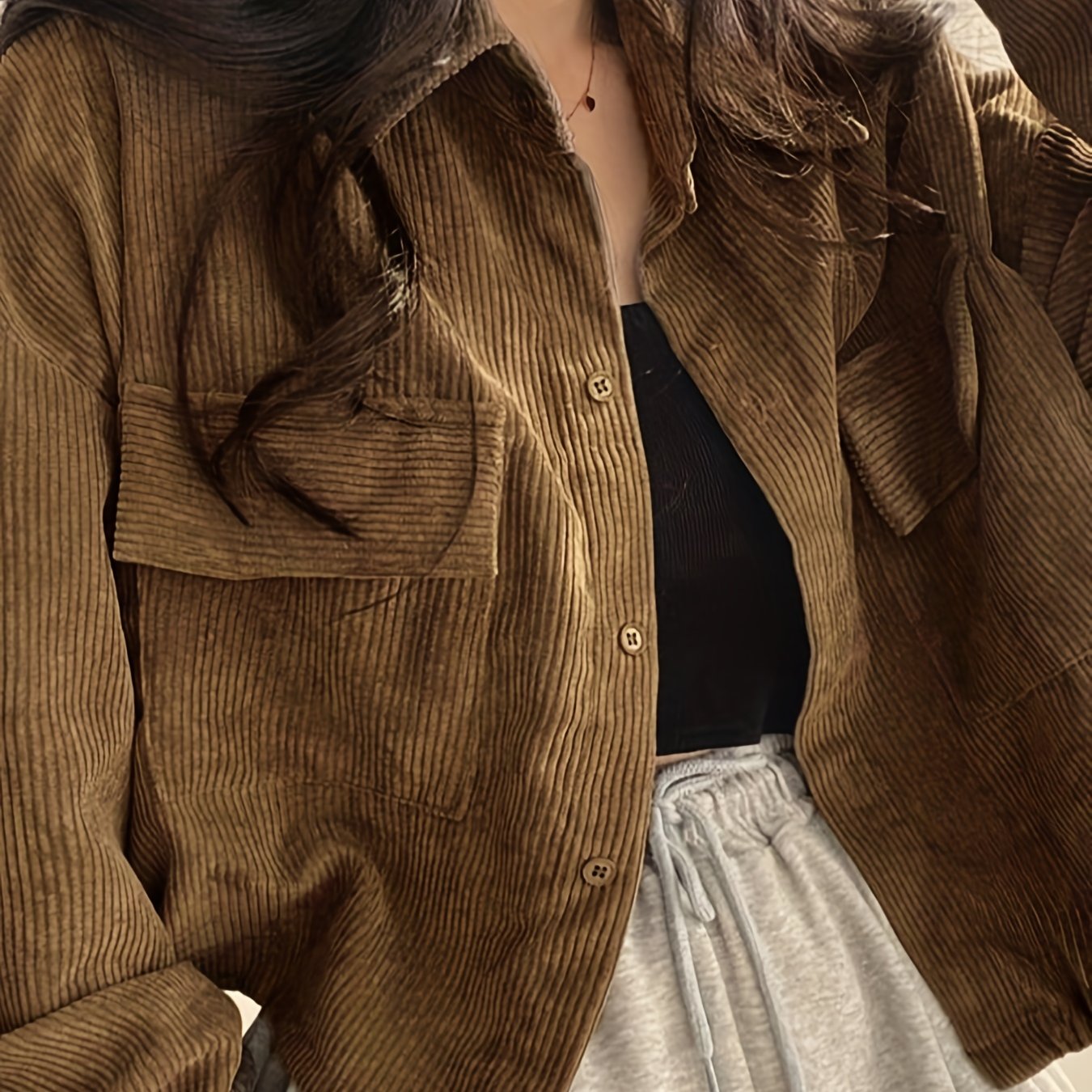 Sixsr Button Front Flap Pockets Jacket, Casual Long Sleeve Jacket For Fall & Winter, Women's Clothing