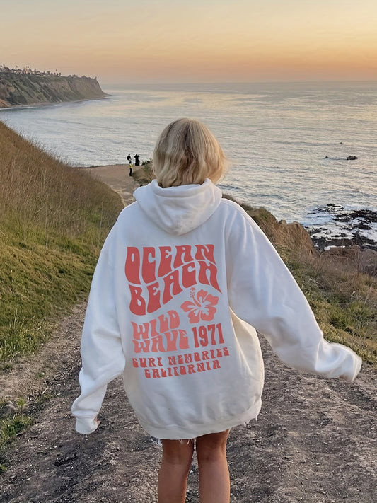 Sixsr Letter & Floral Print Hoodie, Y2K Long Sleeve Kangaroo Pockets Hoodie, Women's Clothing