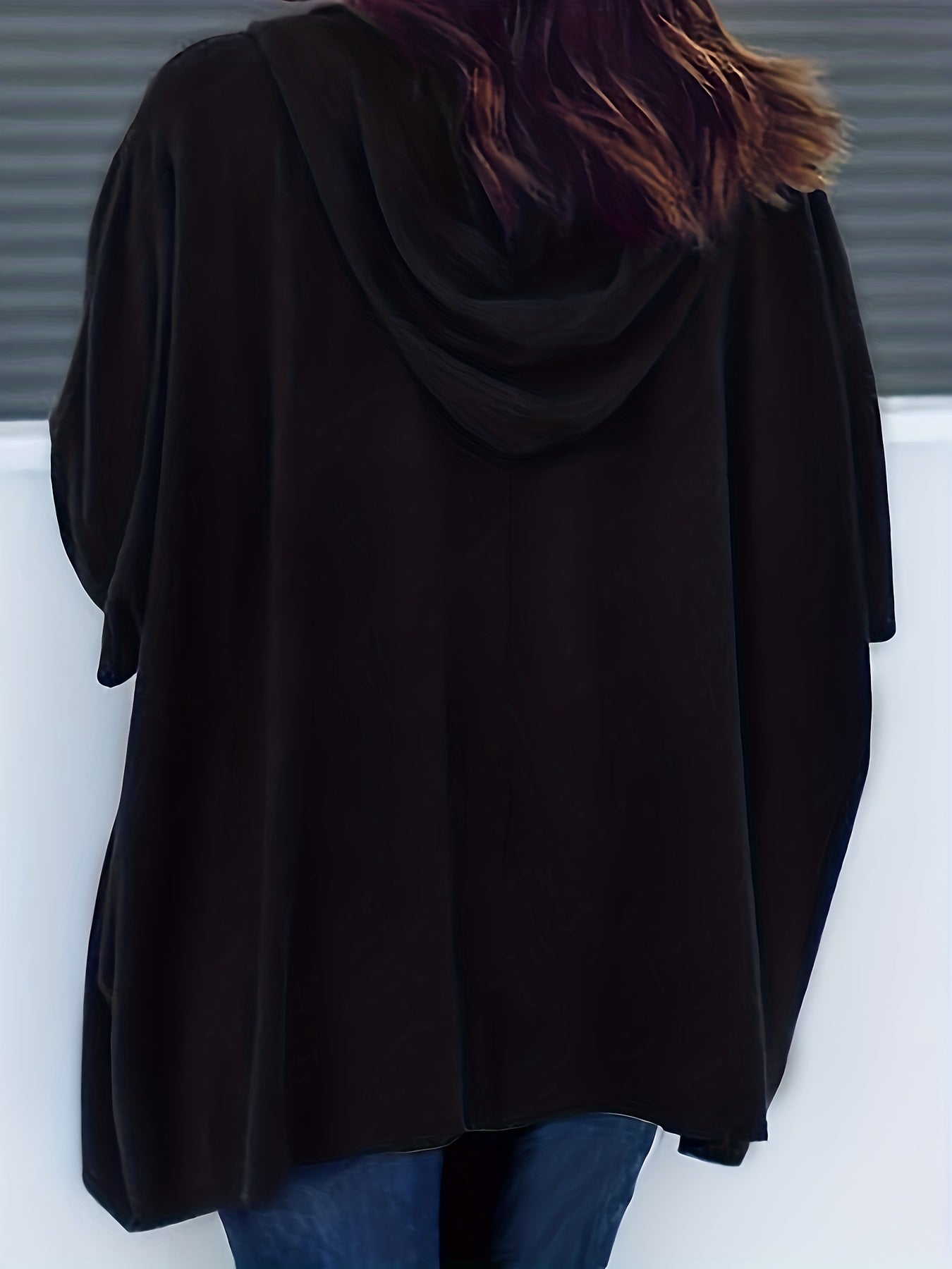 Sixsr Plus Size Casual Top, Women's Plus Colorblock Long Sleeve Oversized Drawstring Hoodie