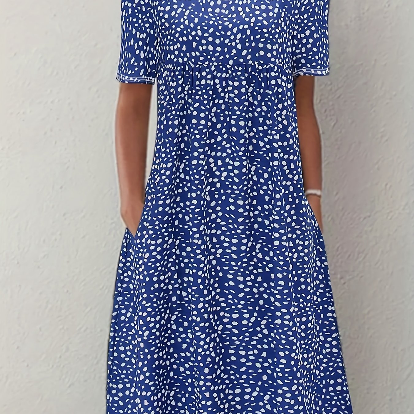Sixsr Boho Floral Print Dual Pockets Dress, Casual Crew Neck Short Sleeve Dress, Women's Clothing