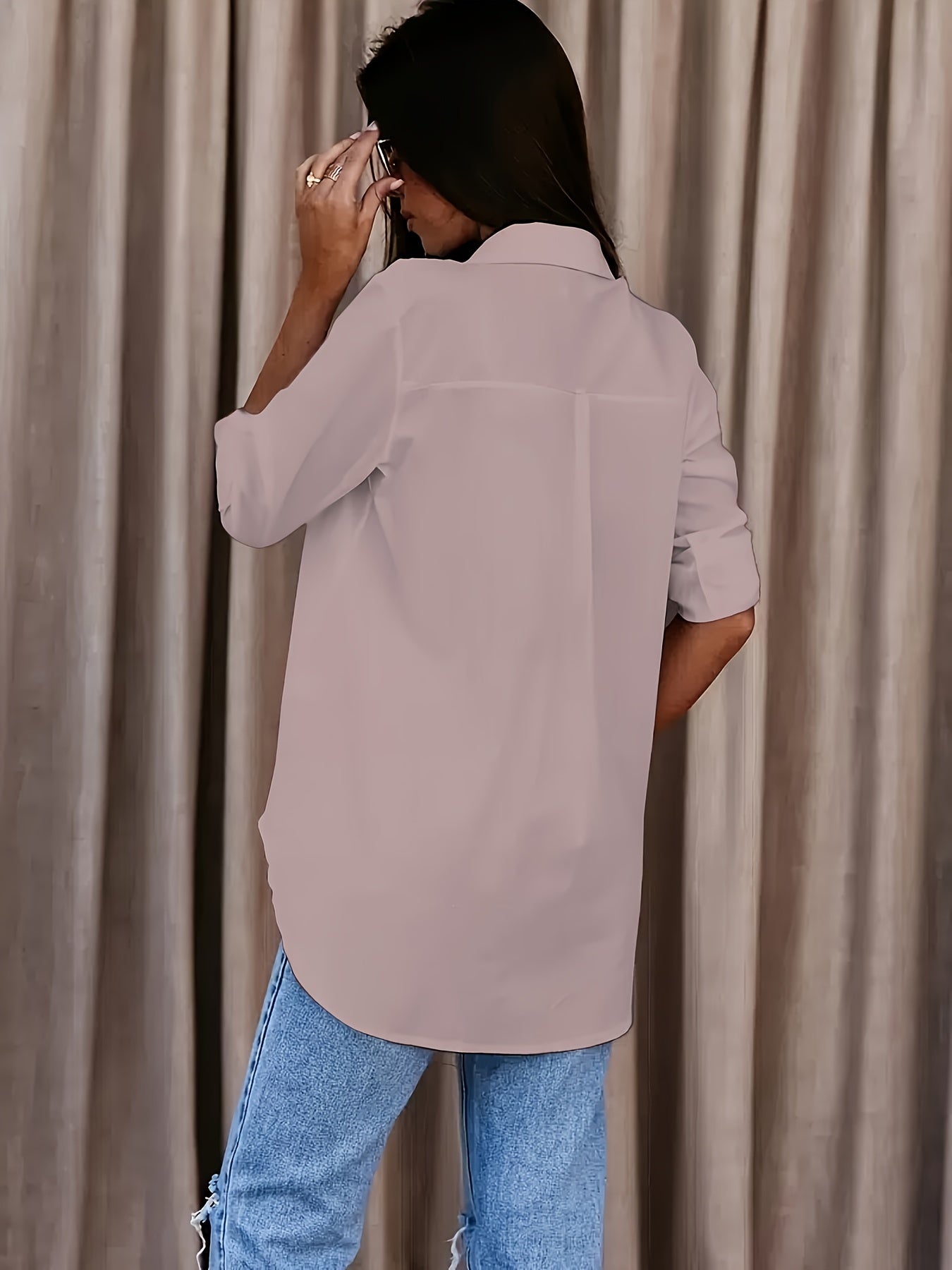 Sixsr Women's Blouse V-neck Solid Button Long Sleeve Casual Blouse