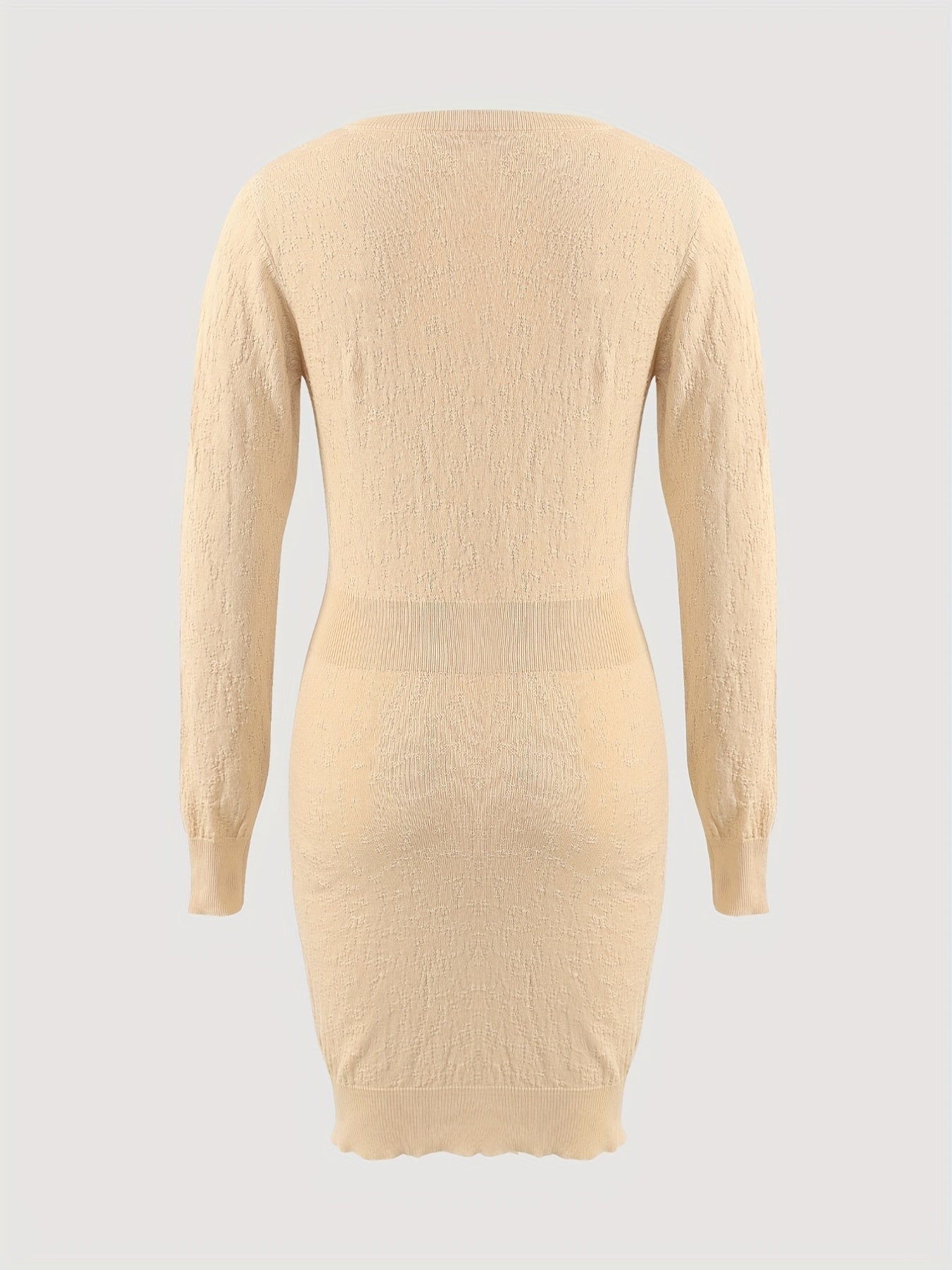 Sixsr Solid Long Sleeve Knit Dress, Casual Crew Neck Cinched Waist Dress For Spring & Fall, Women's Clothing