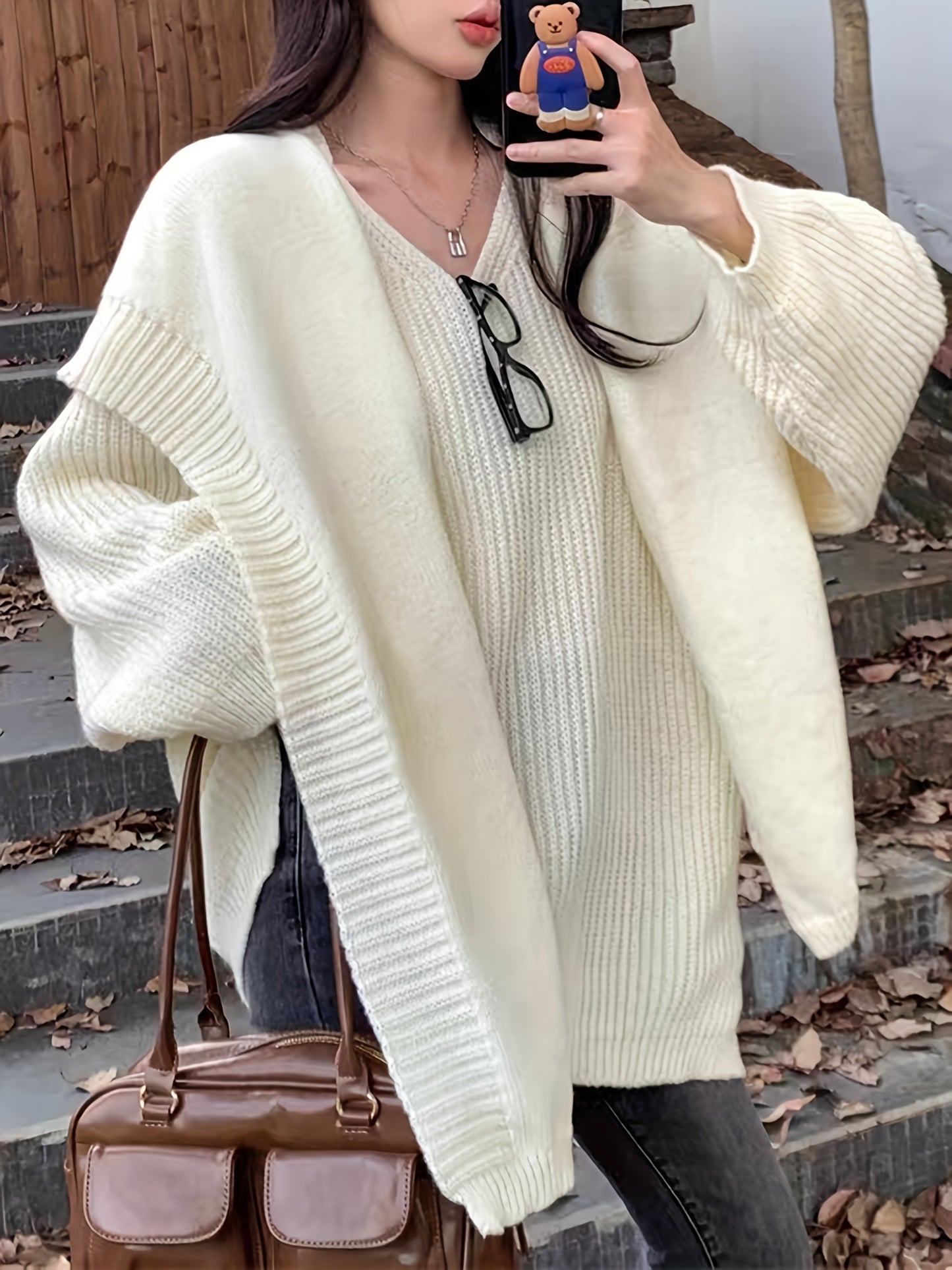 Sixsr Solid Hooded Knitted Pullover Sweater, Casual Long Sleeve Sweater For Fall & Winter, Women's Clothing