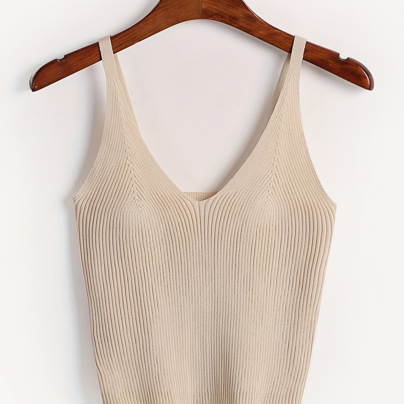 Sixsr Knitted Crop Cami Top, Sexy V Neck Casual Top For Spring & Summer, Women's Clothing