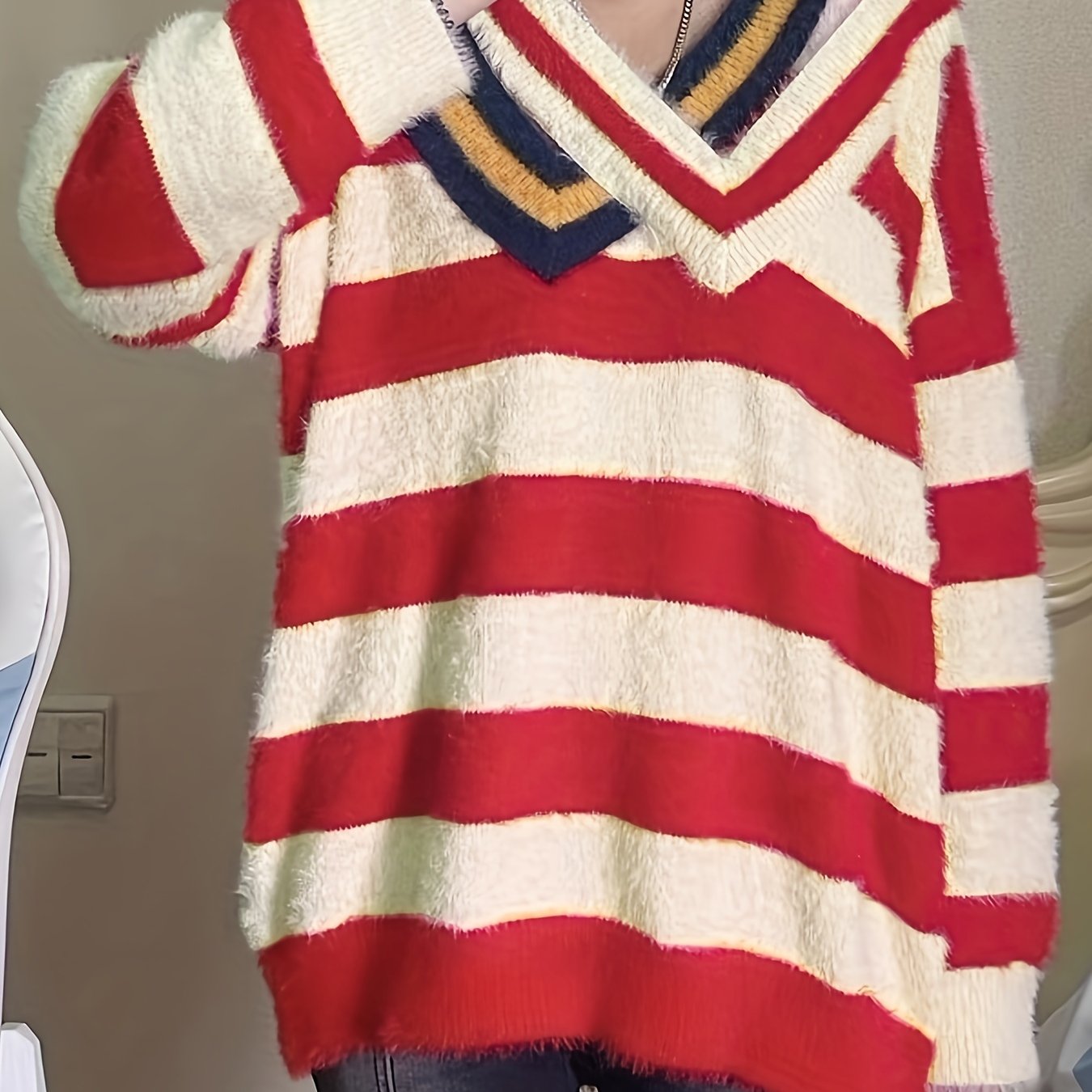 Sixsr Striped Color Block Pullover Sweater, Casual Long Sleeve Sweater, Women's Clothing