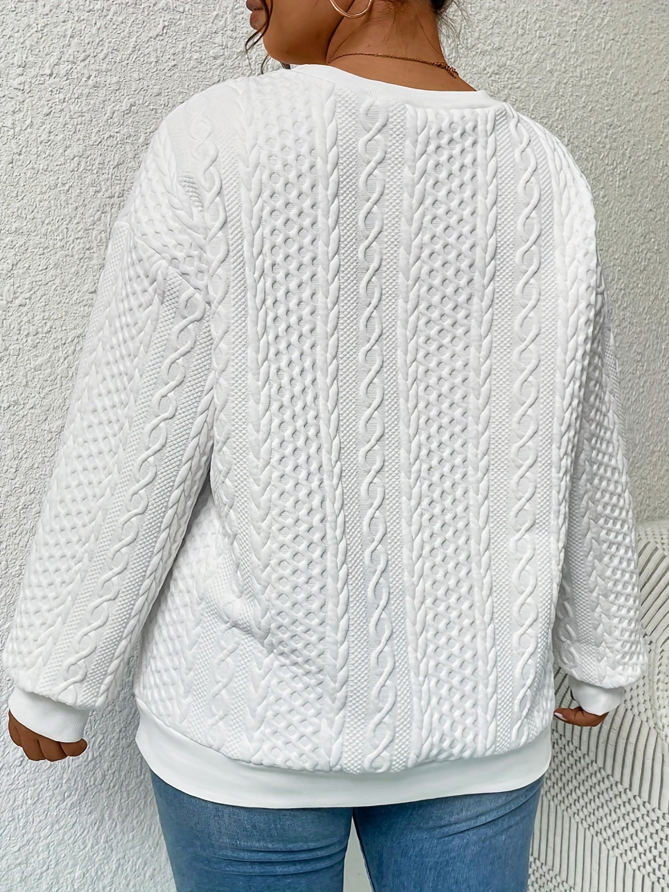 Sixsr Plus Size Casual Sweatshirt, Women's Plus Floral Print Long Sleeve Round Neck Knit Sweatshirt