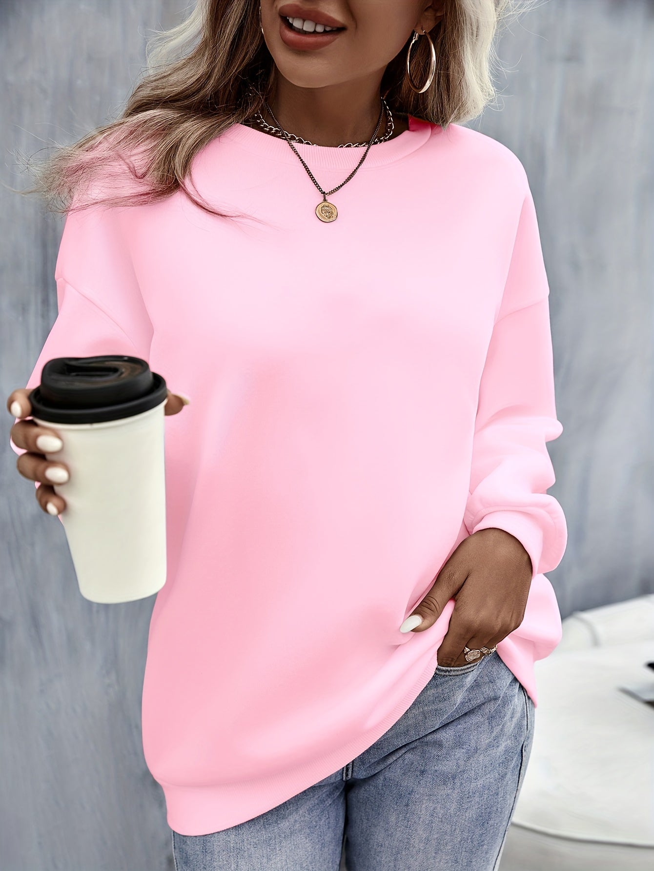 Sixsr Solid Pullover Sweatshirt, Casual Long Sleeve Crew Neck Sweatshirt For Fall & Winter, Women's Clothing