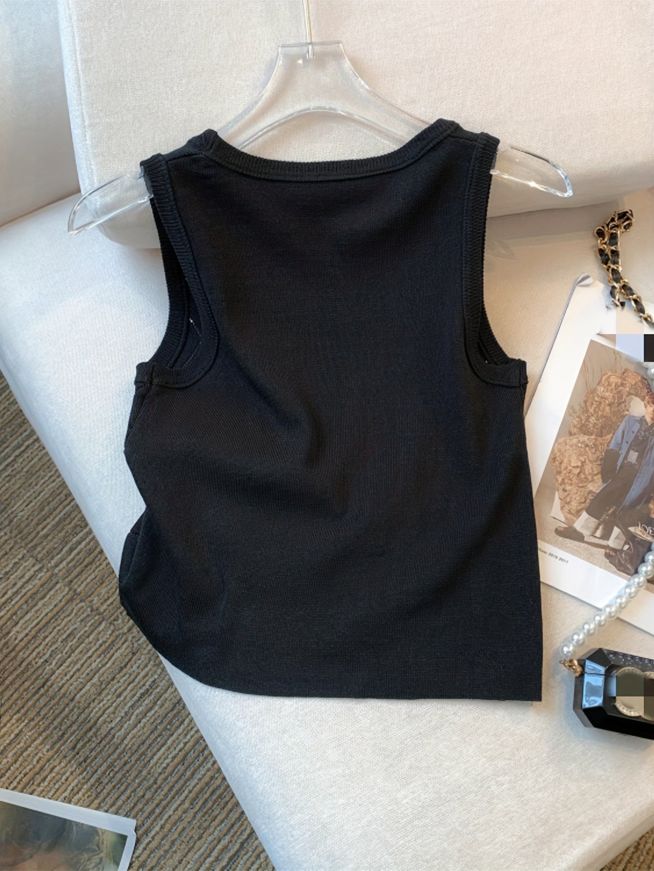 Sixsr Colorful Rhinestone Knitted Tank Top, Casual Crew Neck Sleeveless Tank Top For Summer, Women's Clothing