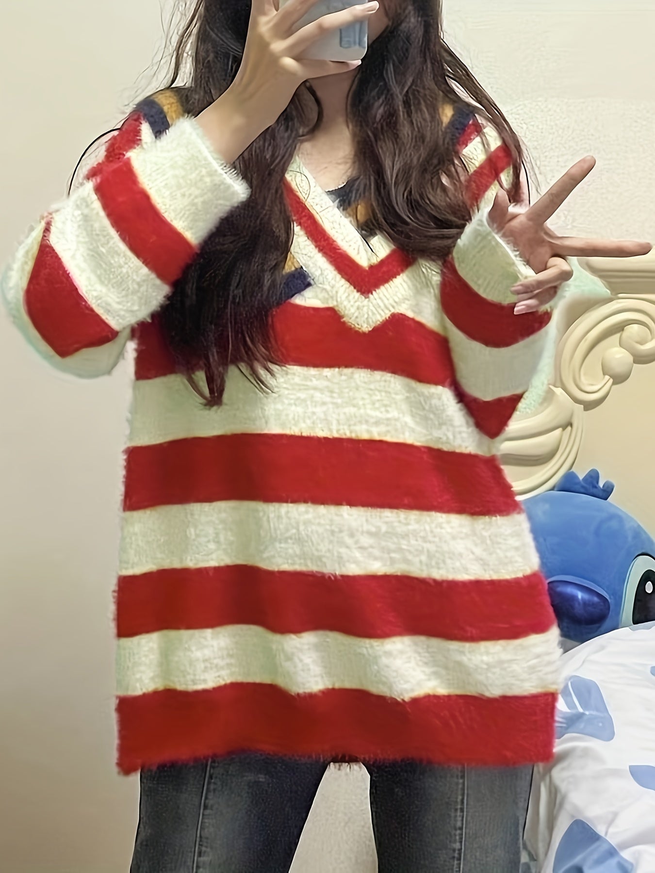 Sixsr Striped Color Block Pullover Sweater, Casual Long Sleeve Sweater, Women's Clothing