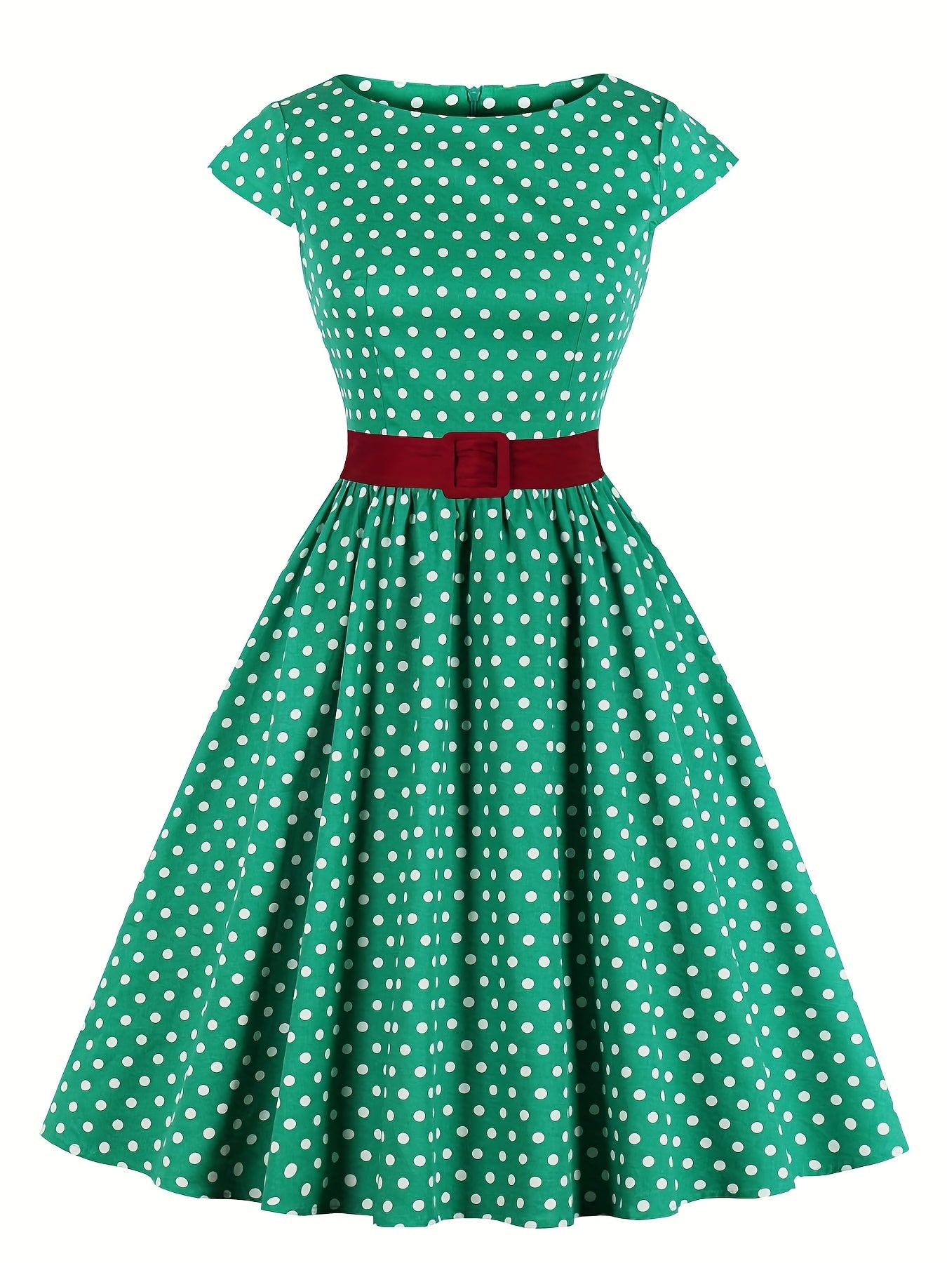 Plus Size Elegant Dress, Women's Plus Plaid Print Cap Sleeve Round Neck Slight Stretch Swing Dress With Belt