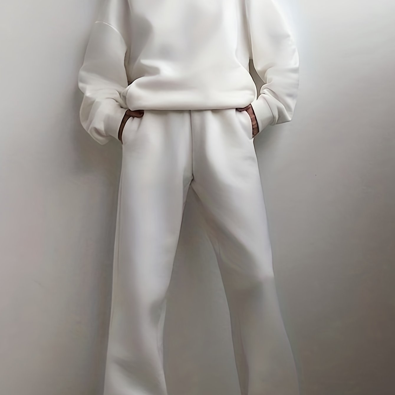 Sixsr Casual Solid Two-piece Set, Drop Shoulder Long Sleeve Hoodies & Elastic Waist Jogger Pants Outfits, Women's Clothing