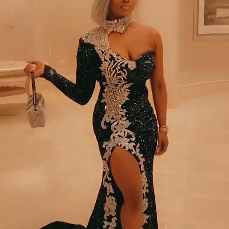 2025 new New Popular trade women's clothing independent station ebay sexy bronzing long-sleeved banquet dress hip skirt new
