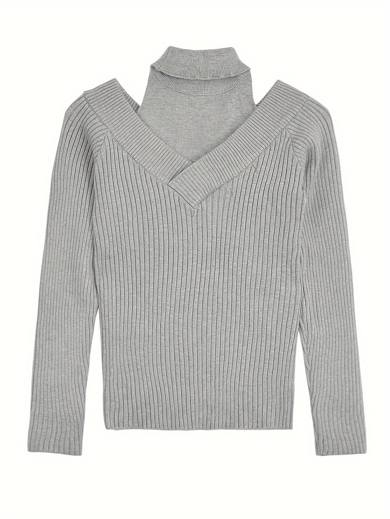 Sixsr Cold Shoulder Choker Neck Sweater, Chic Long Sleeve Sweater For Fall & Winter, Women's Clothing