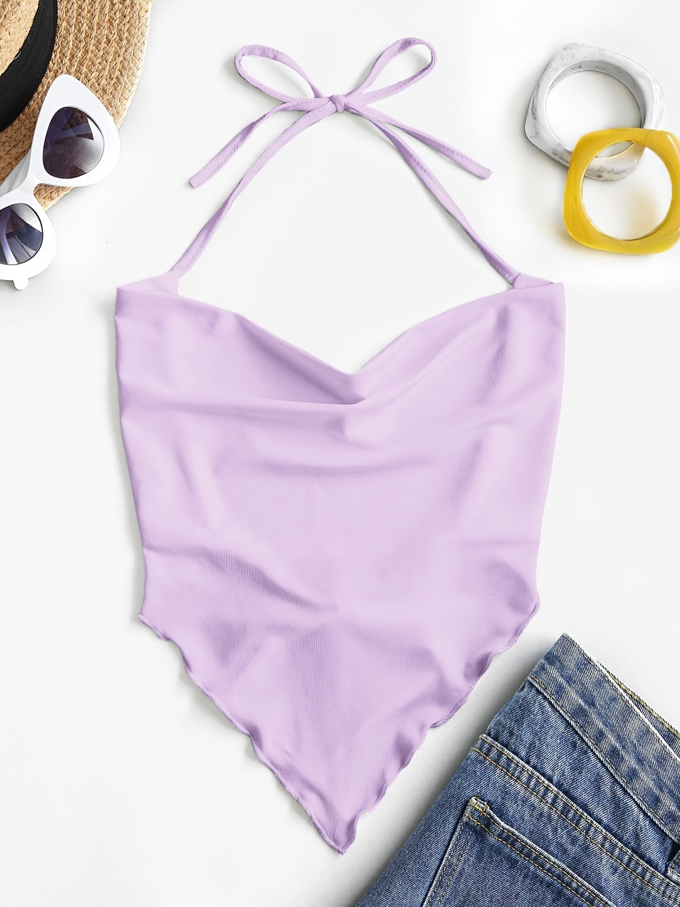 Solid Crop Halter Top, Casual Every Day Top For Summer & Spring, Women's Clothing