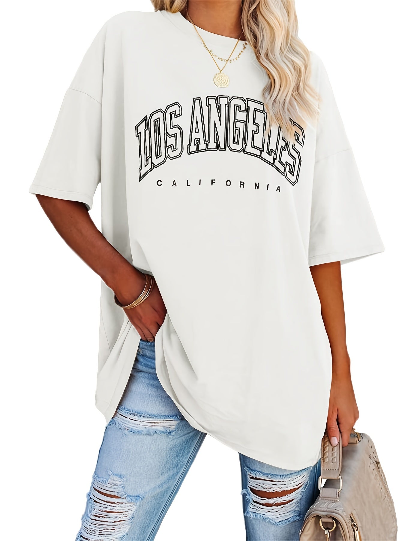 Sixsr Oversized Letter Print T-Shirt, Crew Neck Short Sleeve T-Shirt, Casual Every Day Tops, Women's Clothing