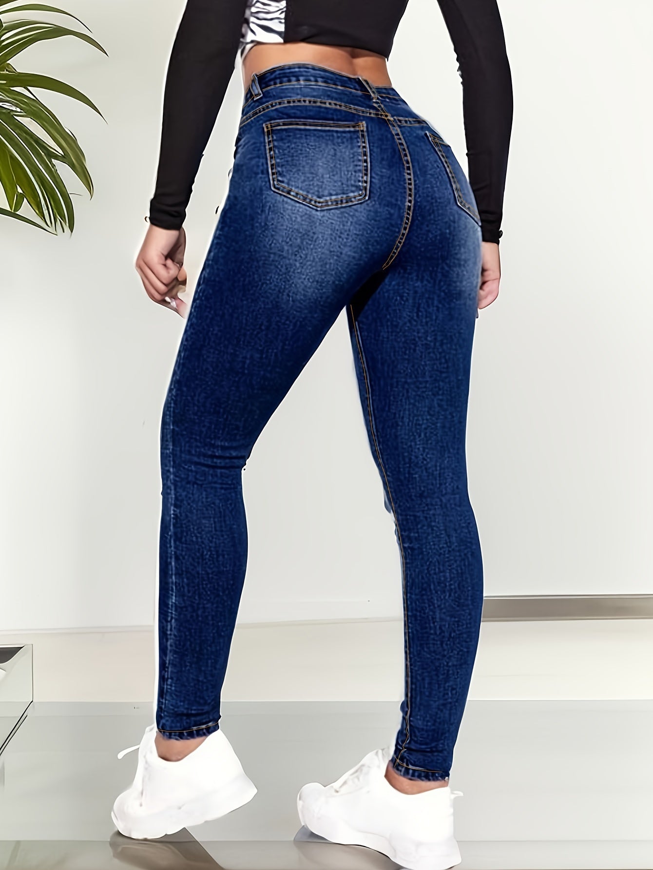 Sixsr Slim Fit Casual Skinny Jeans, High Stretch Slant Pockets Tight Jeans, Women's Denim Jeans & Clothing